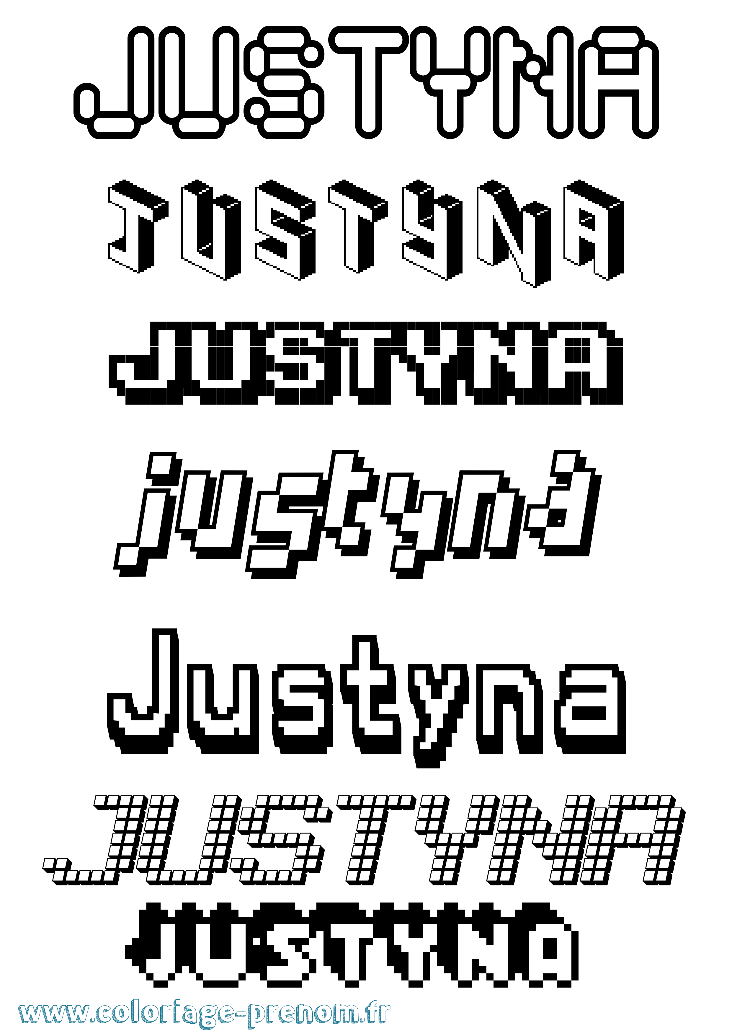Coloriage prénom Justyna Pixel