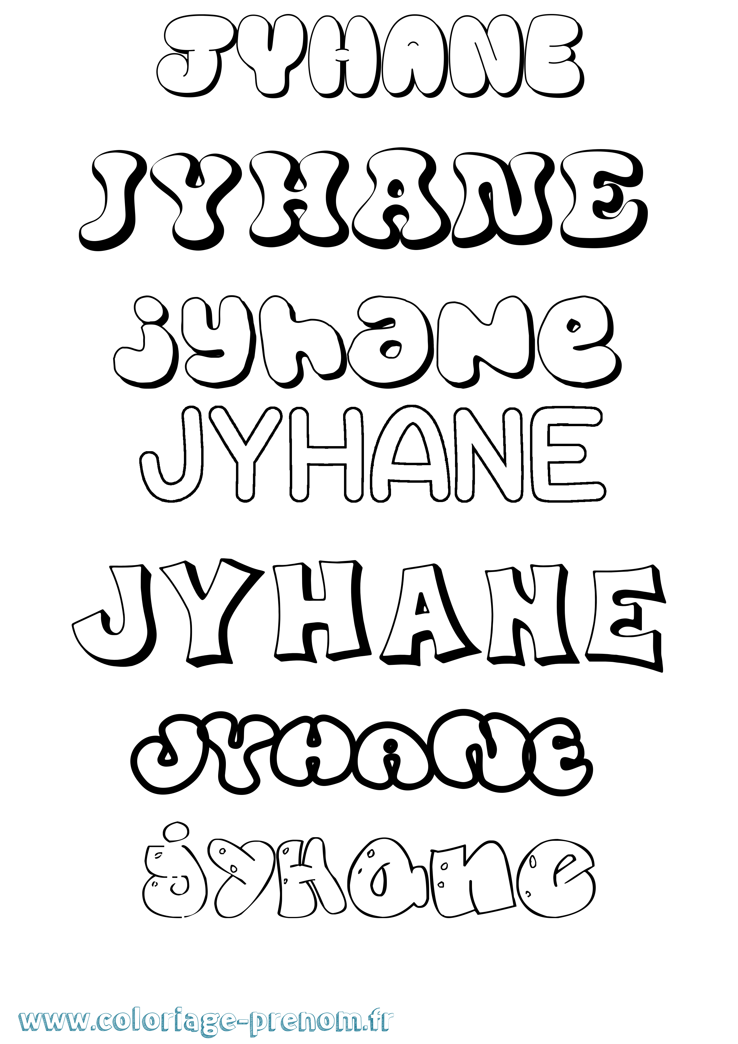 Coloriage prénom Jyhane Bubble
