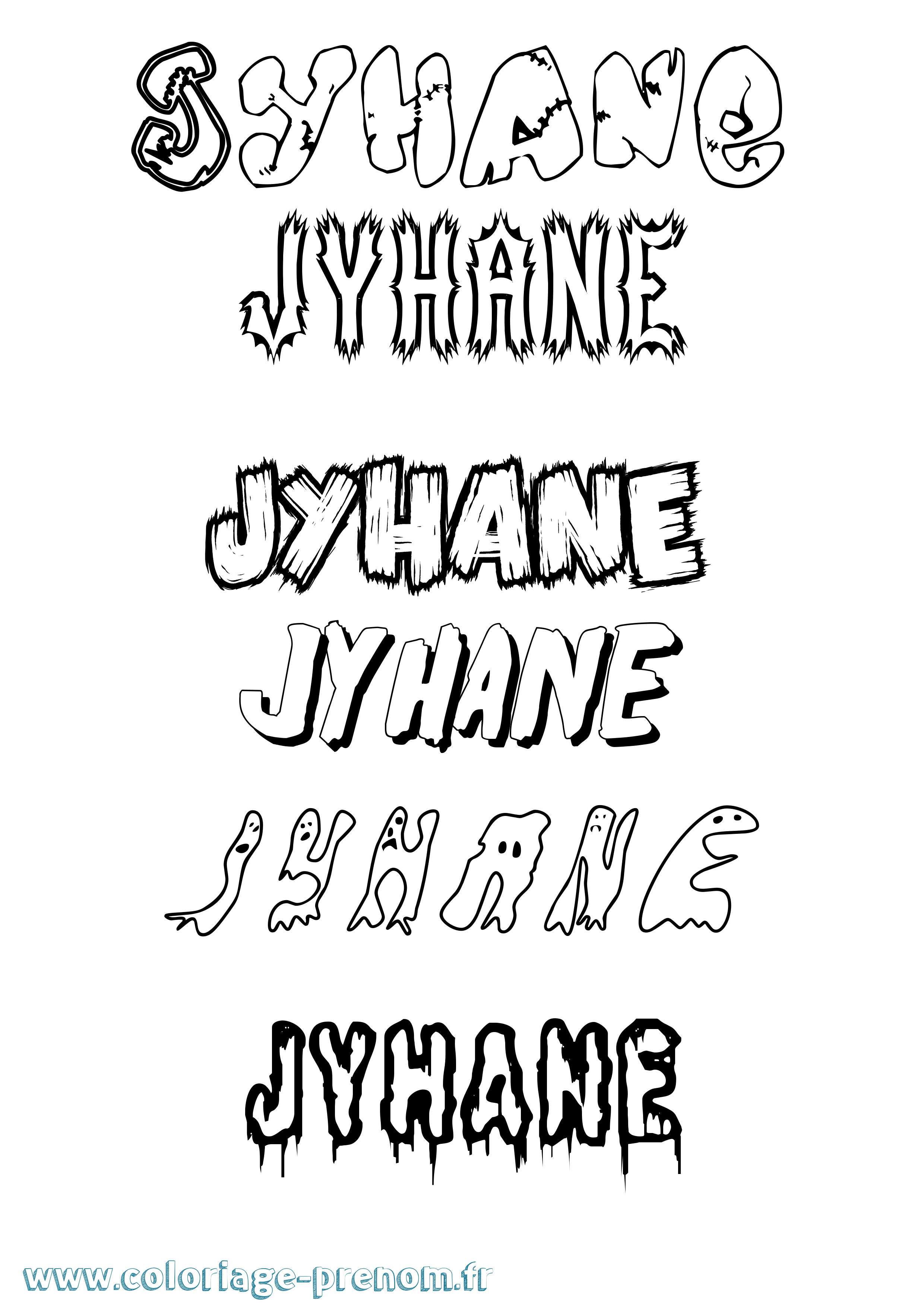 Coloriage prénom Jyhane Frisson