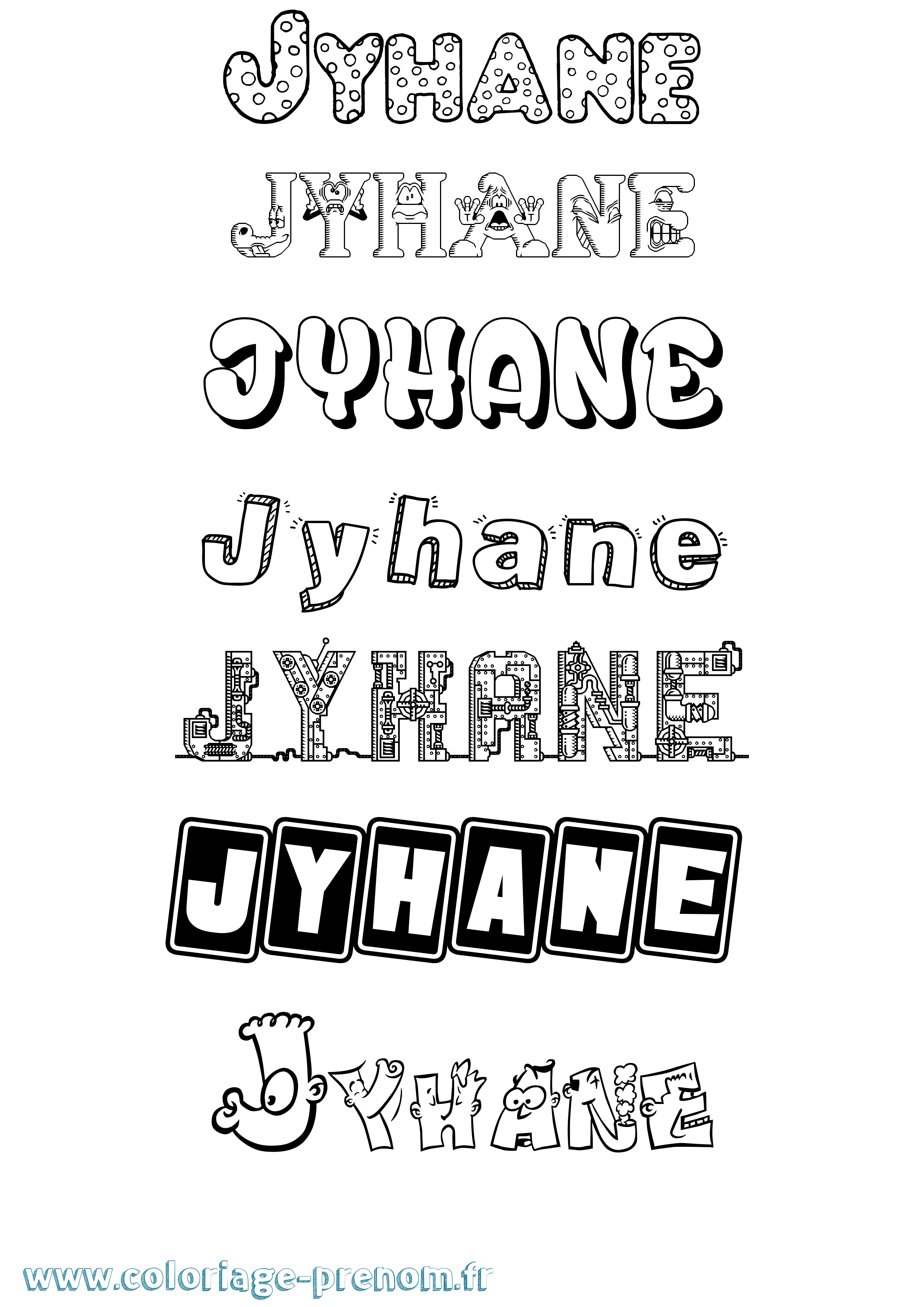 Coloriage prénom Jyhane Fun