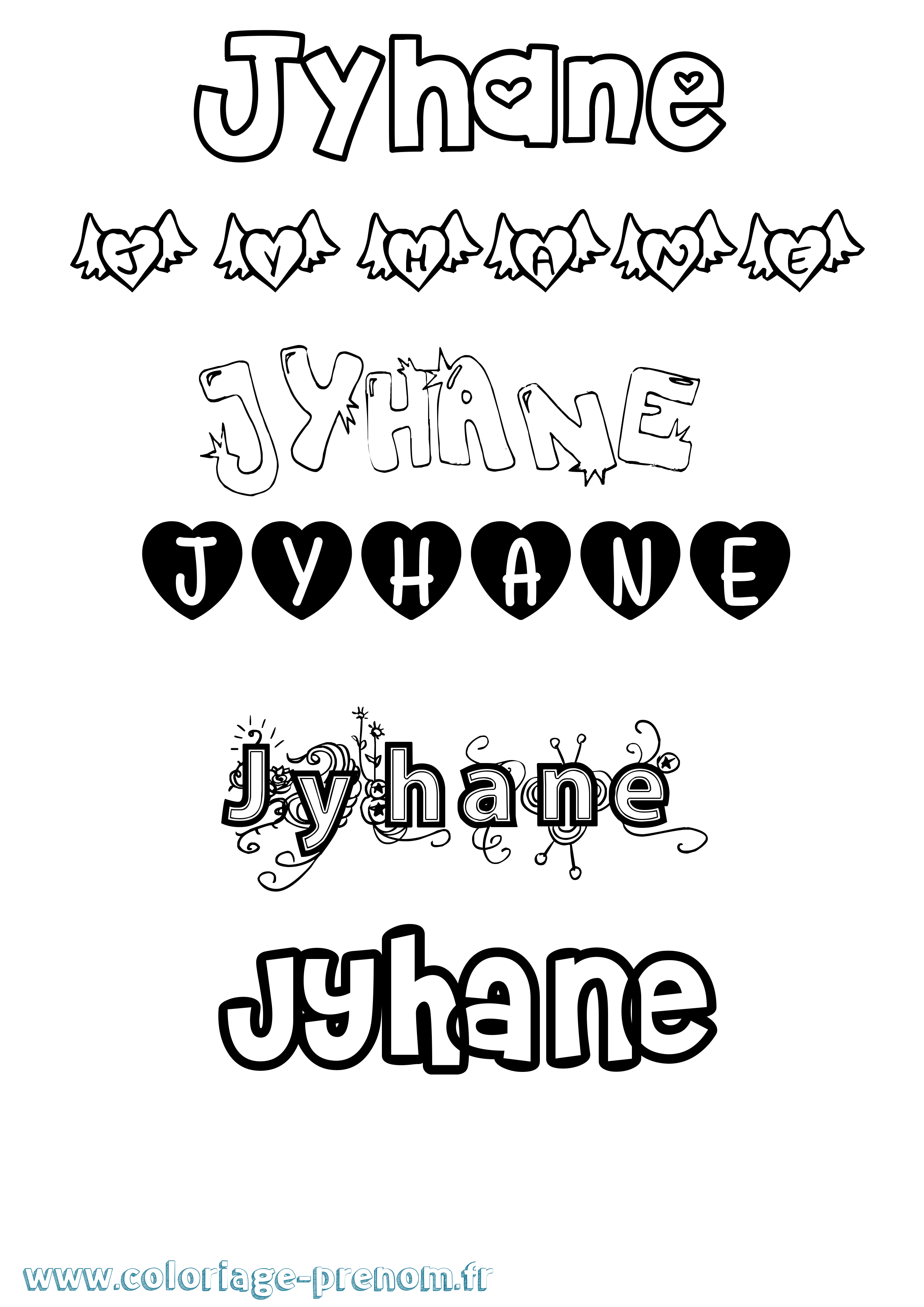 Coloriage prénom Jyhane Girly