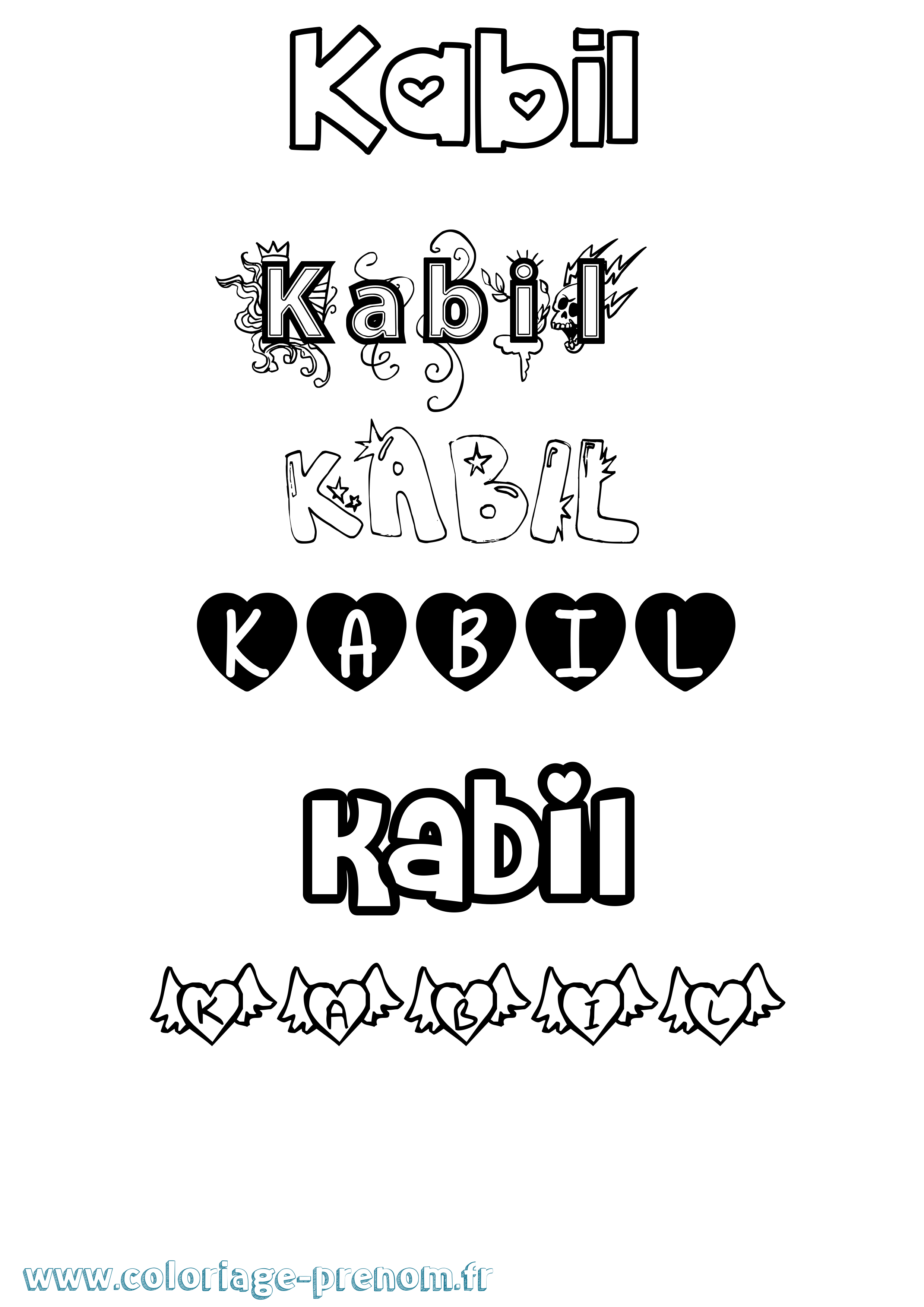 Coloriage prénom Kabil Girly