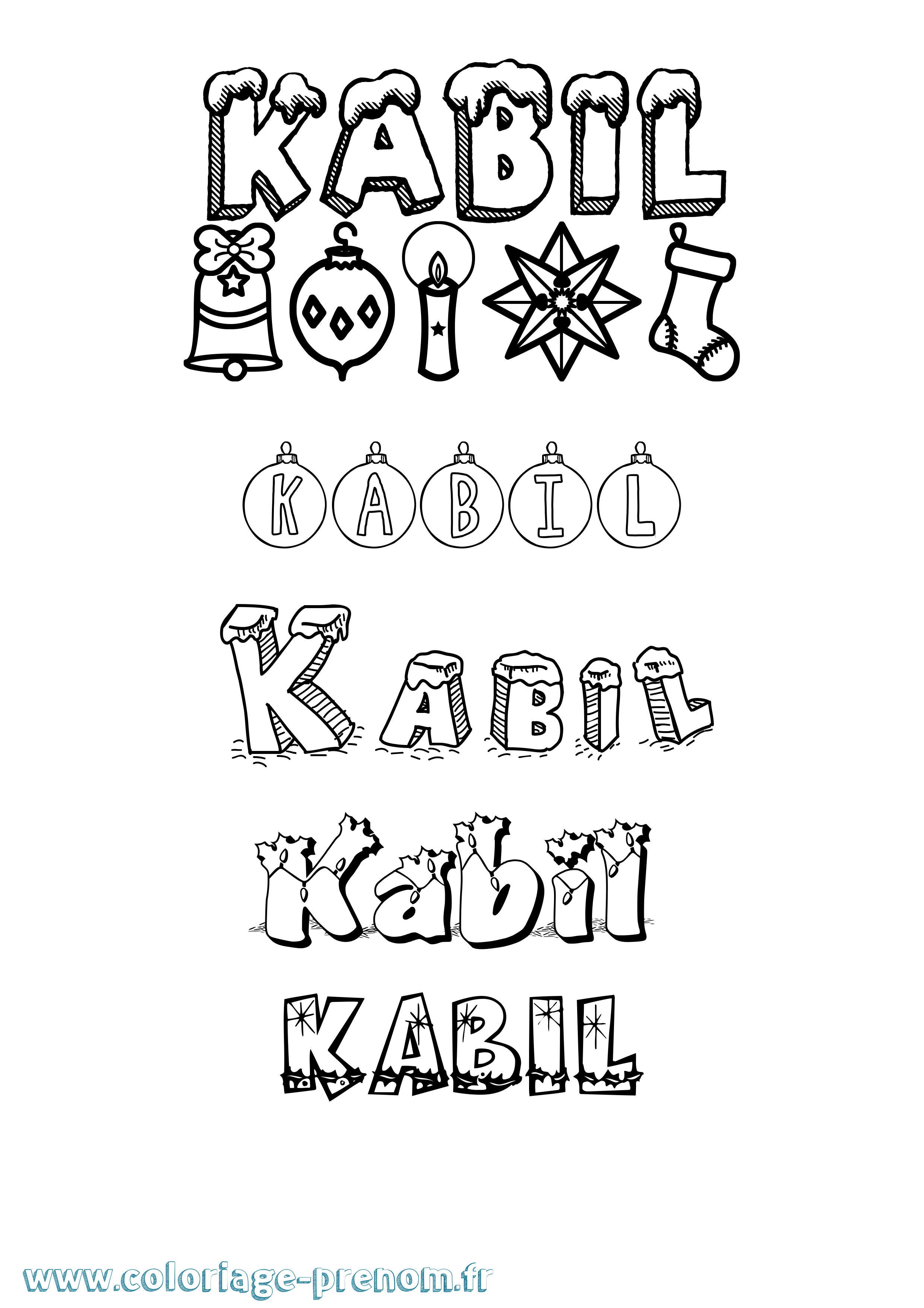 Coloriage prénom Kabil Noël