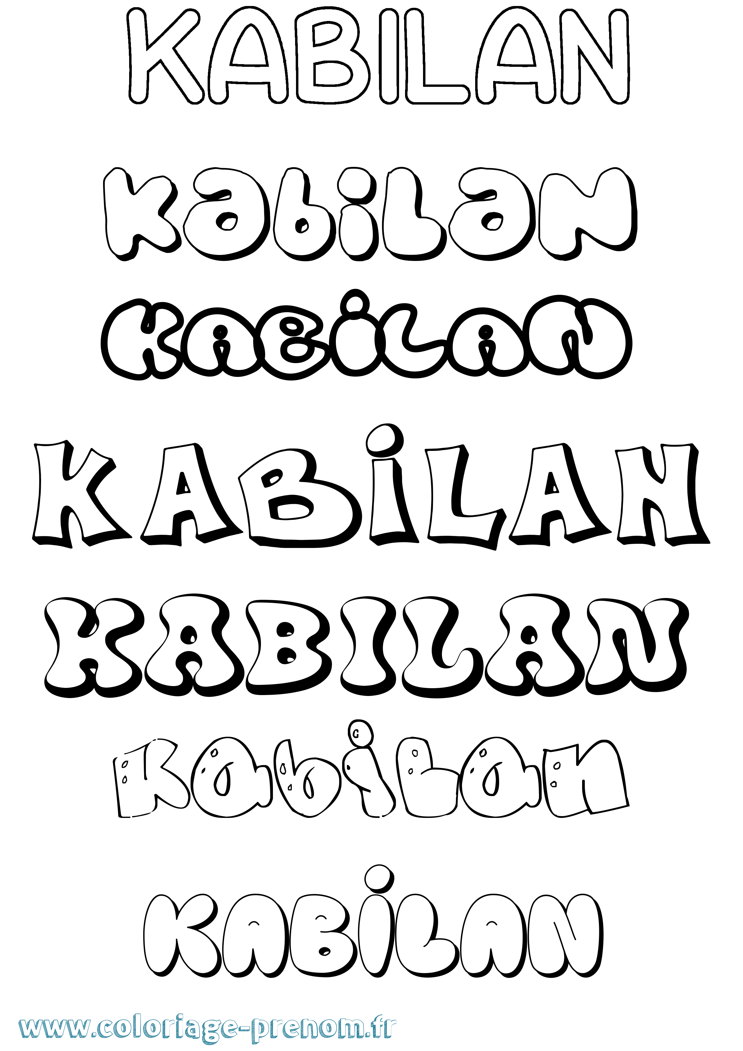 Coloriage prénom Kabilan Bubble