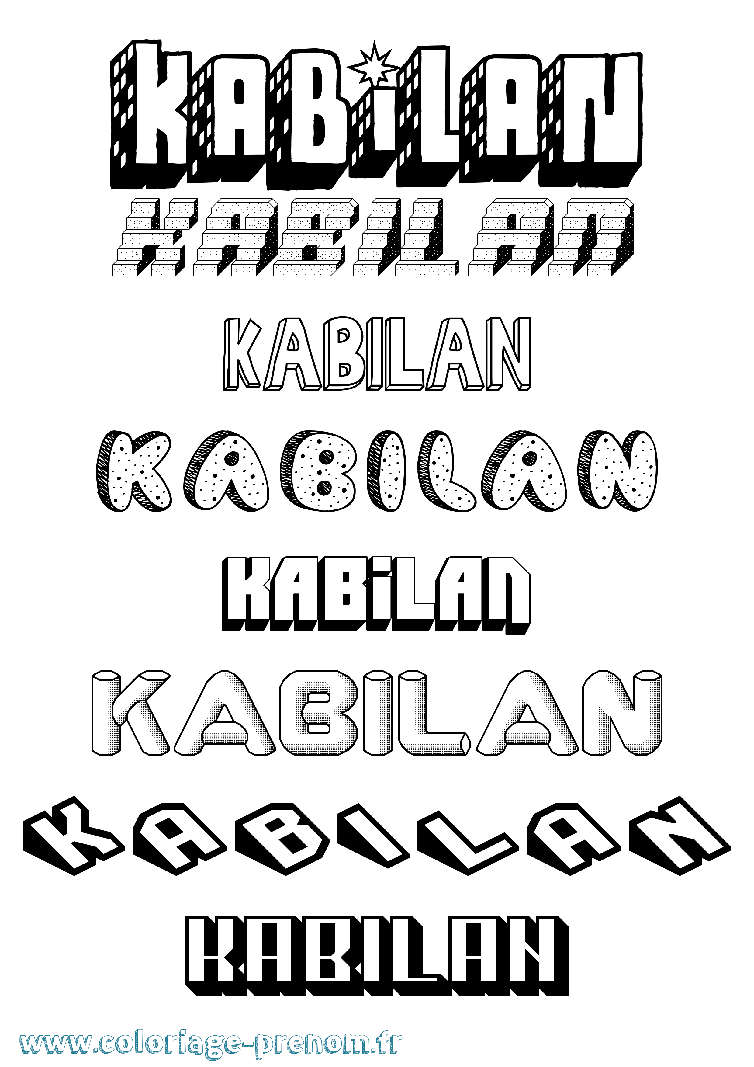 Coloriage prénom Kabilan Effet 3D