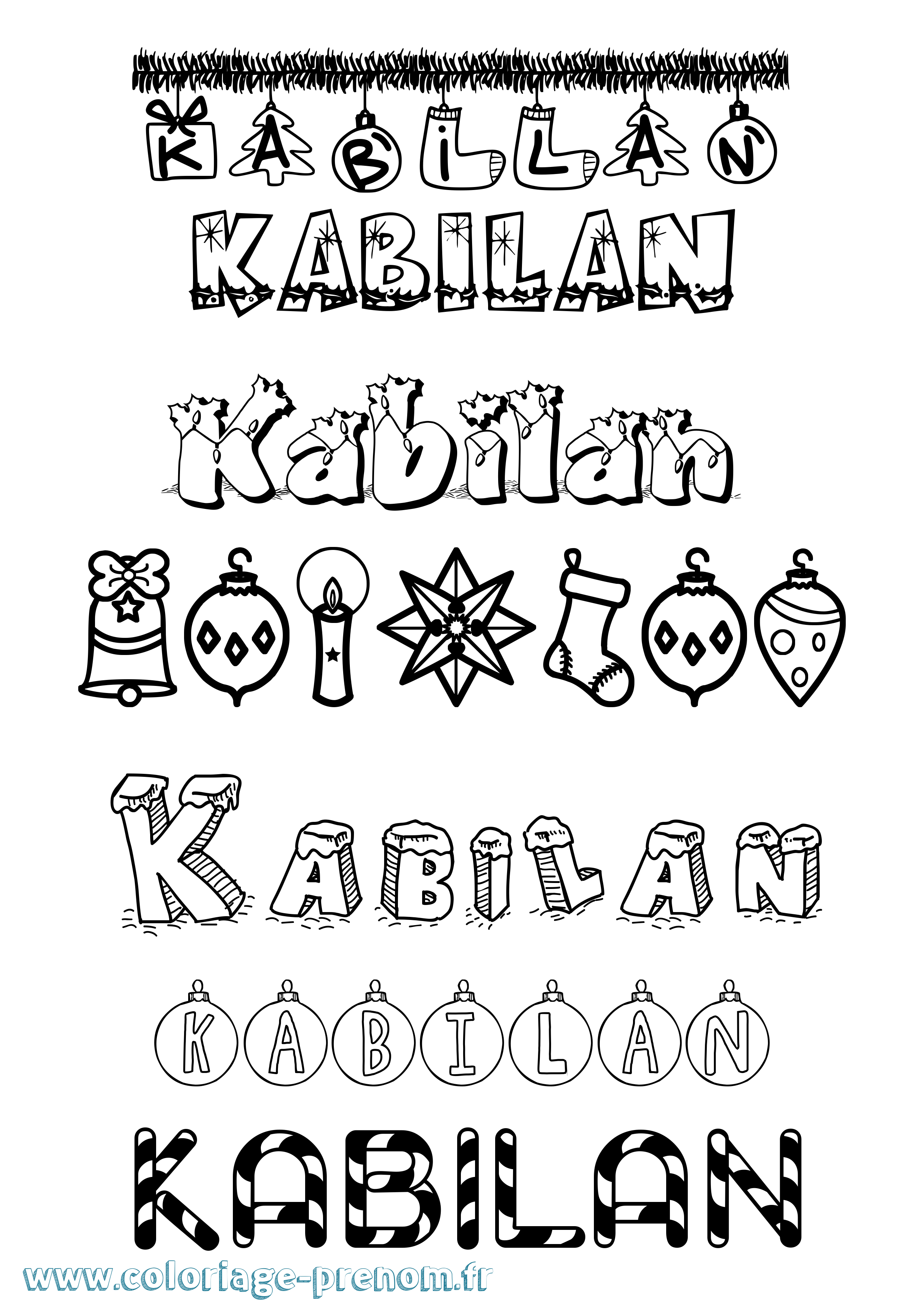 Coloriage prénom Kabilan Noël