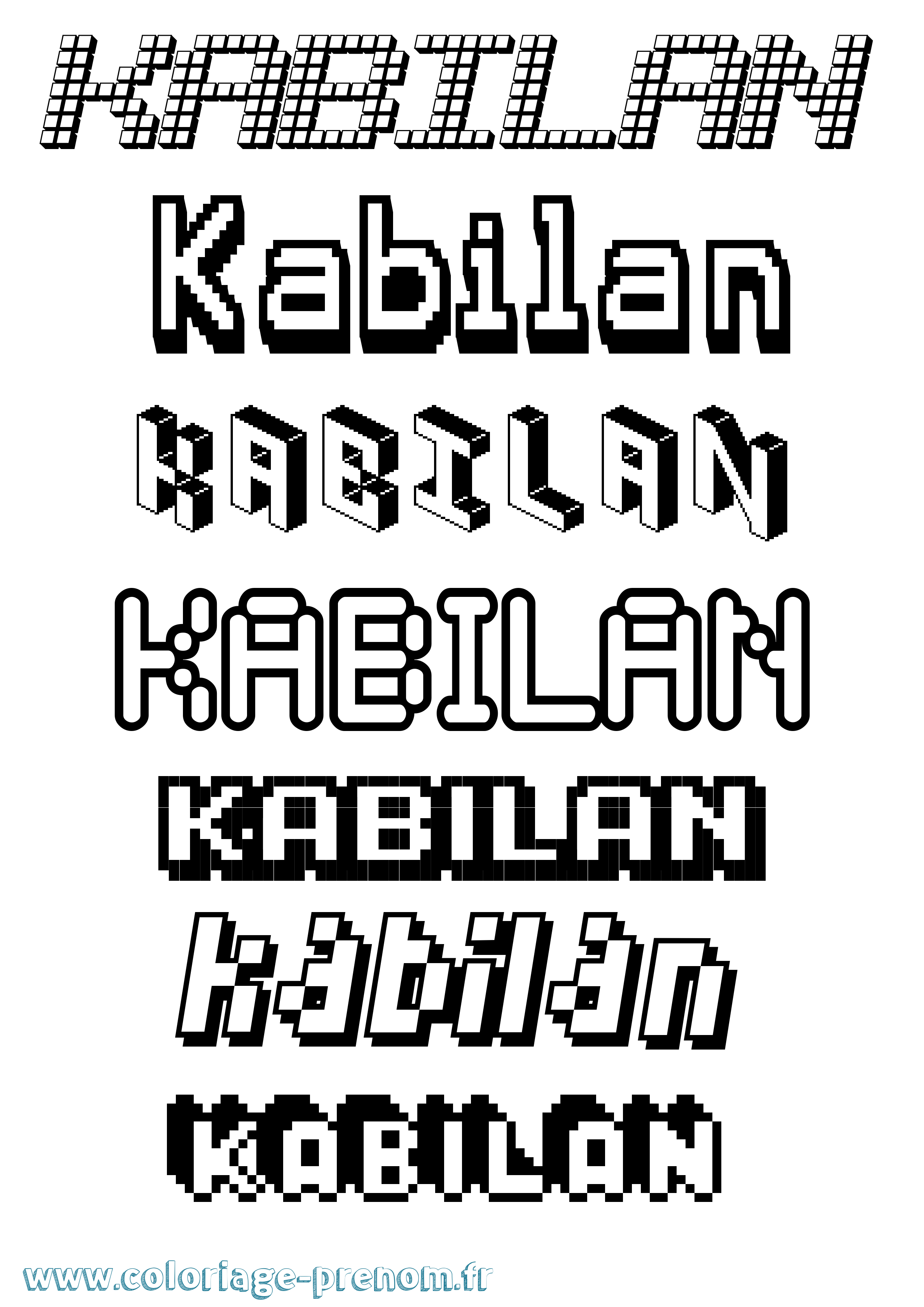 Coloriage prénom Kabilan Pixel