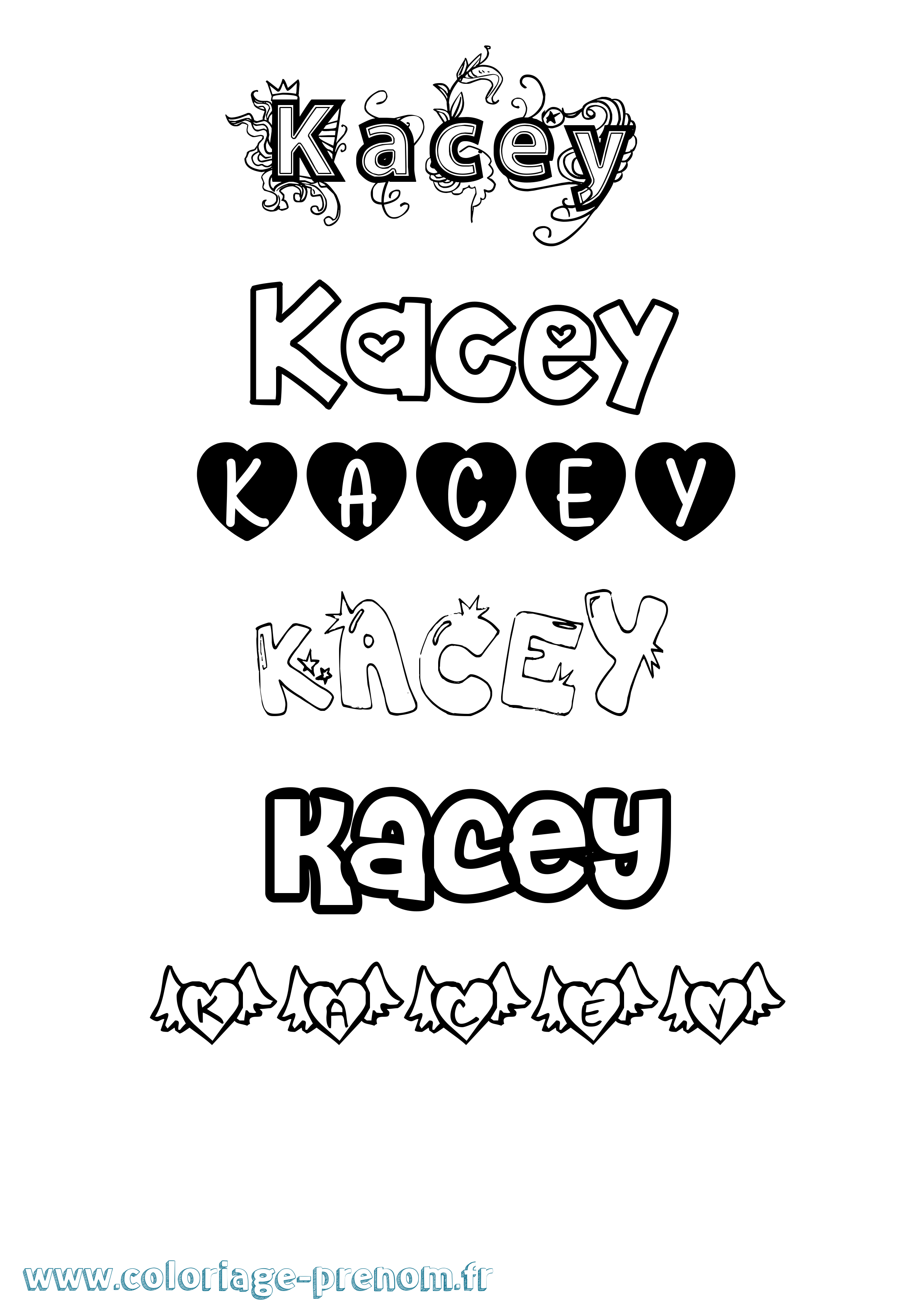 Coloriage prénom Kacey Girly