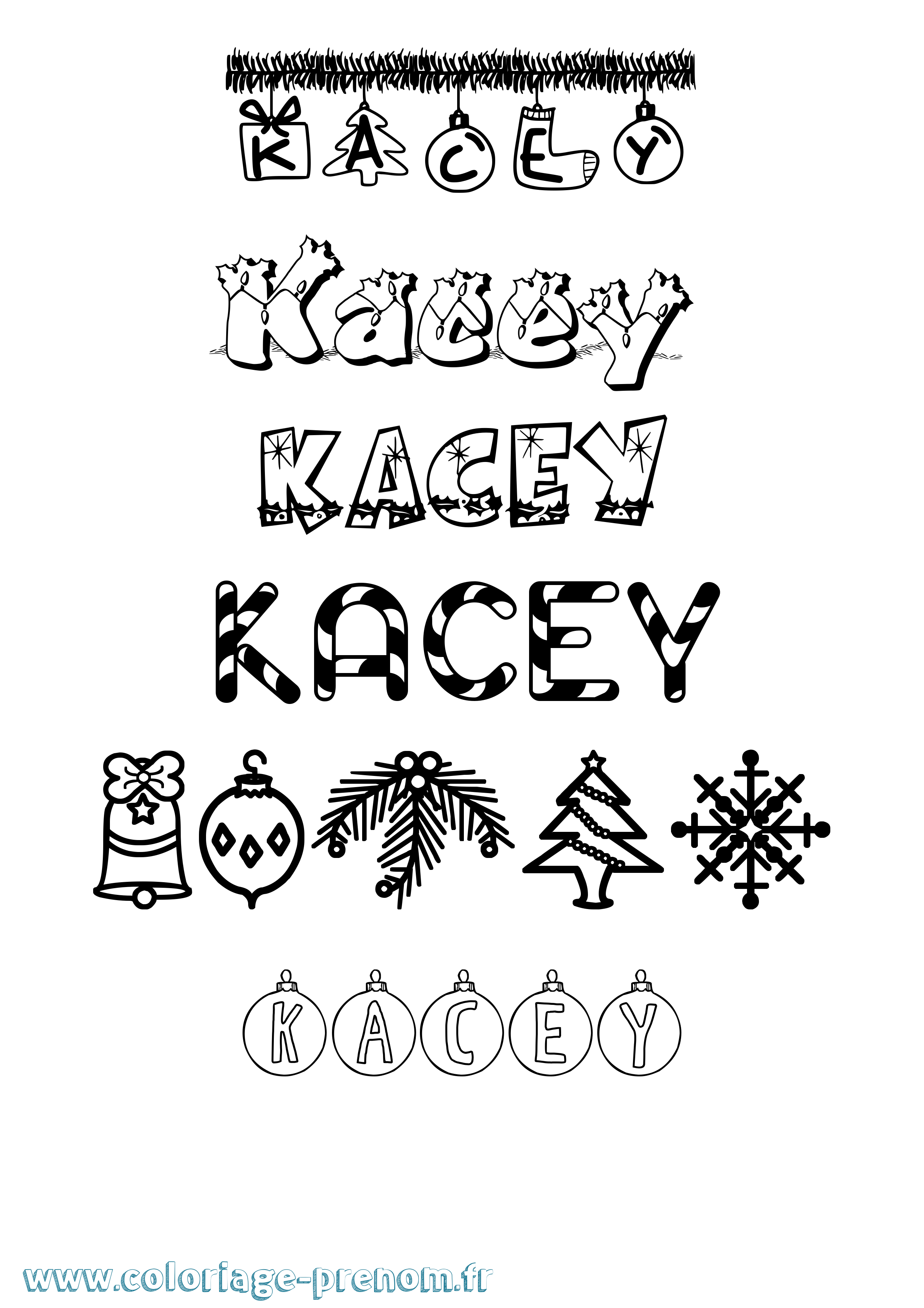 Coloriage prénom Kacey Noël