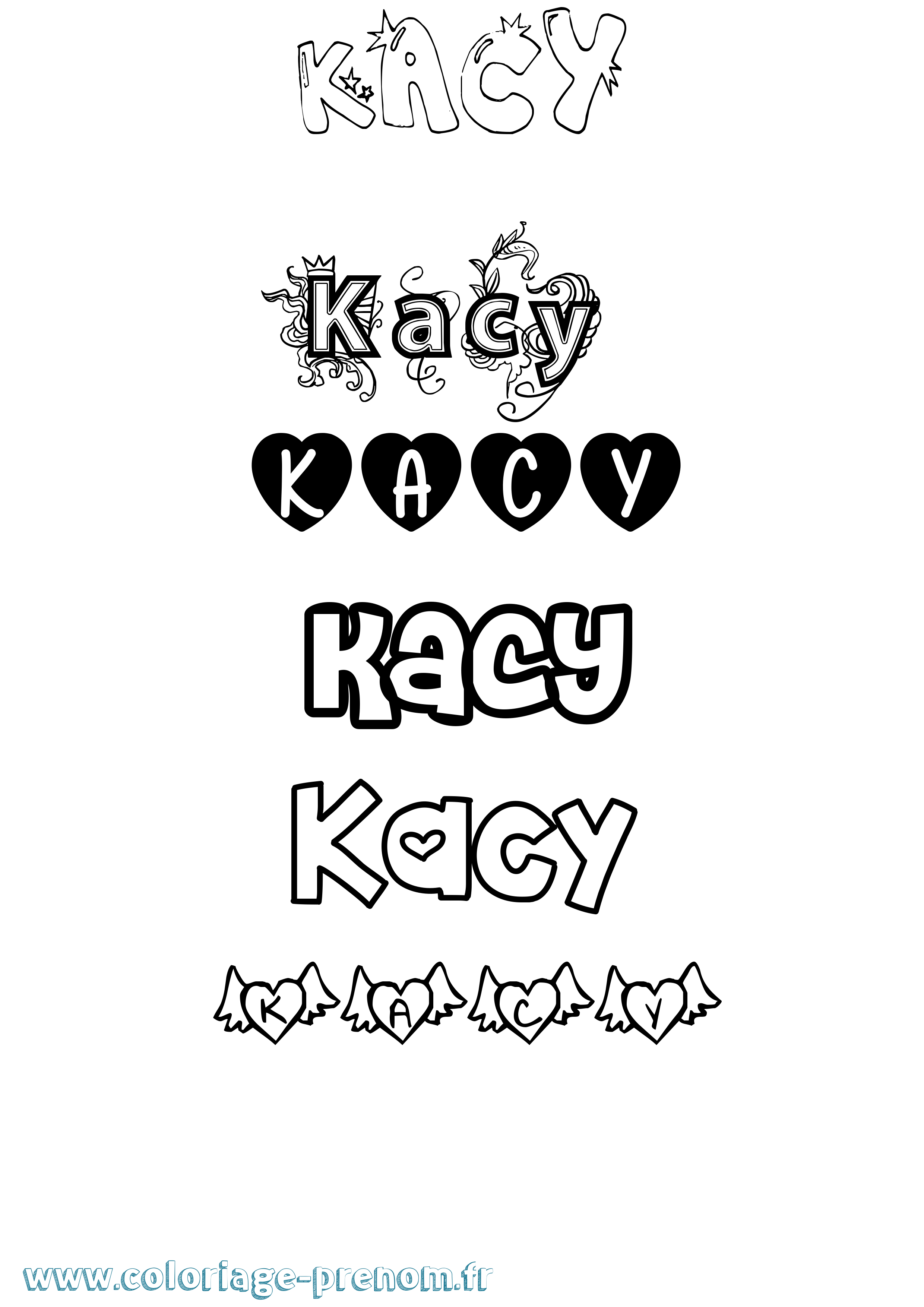 Coloriage prénom Kacy Girly