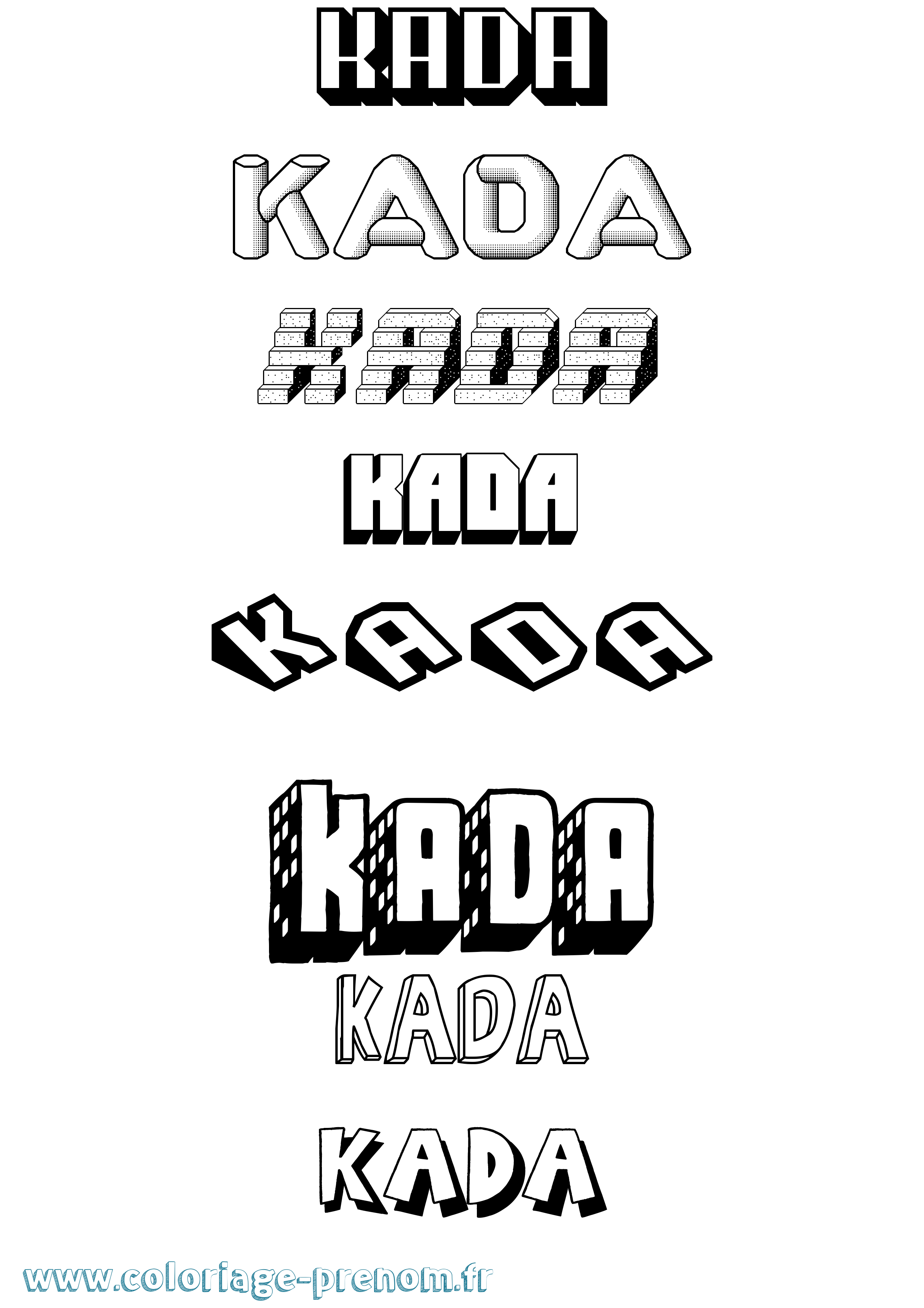 Coloriage prénom Kada Effet 3D