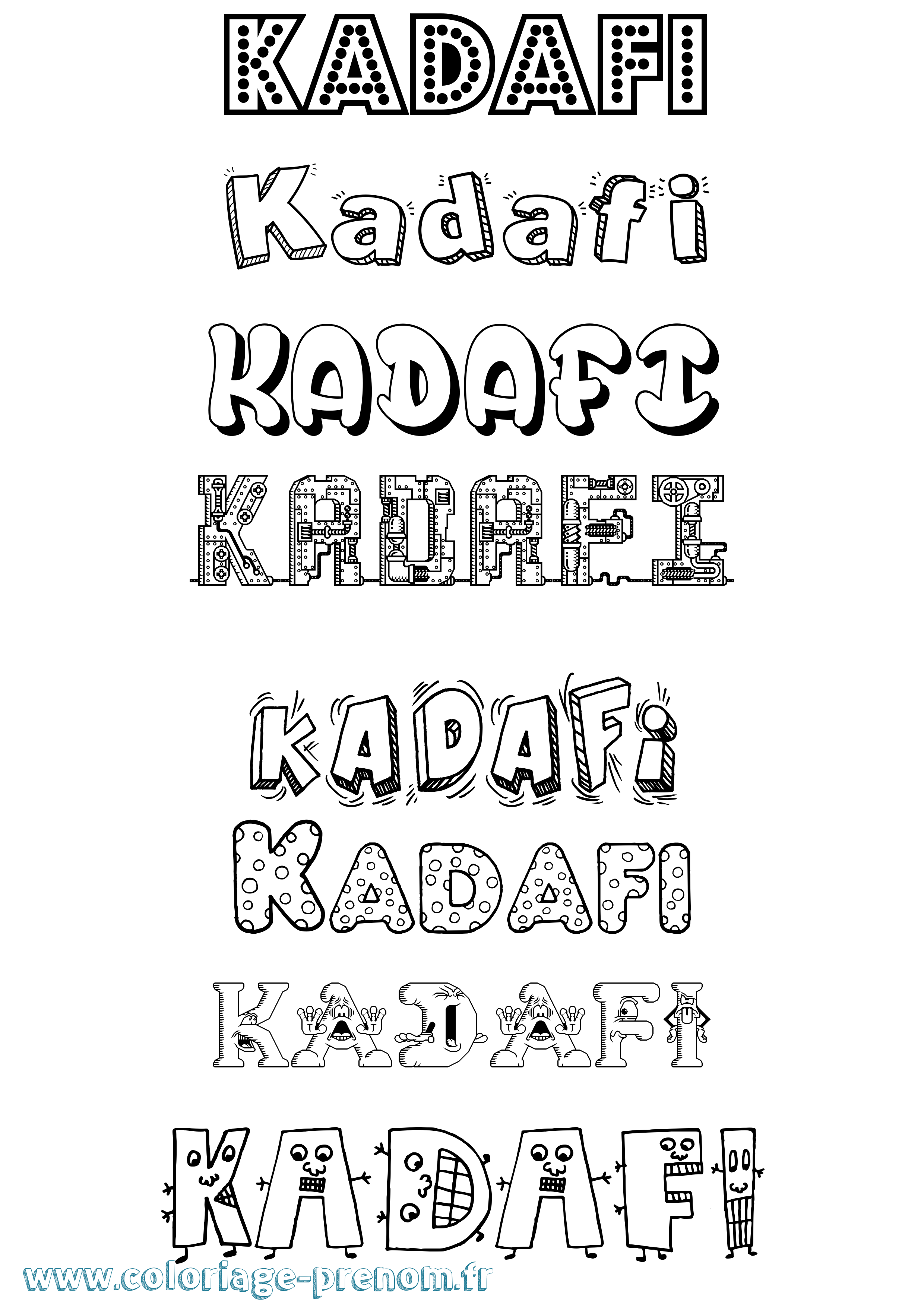 Coloriage prénom Kadafi Fun