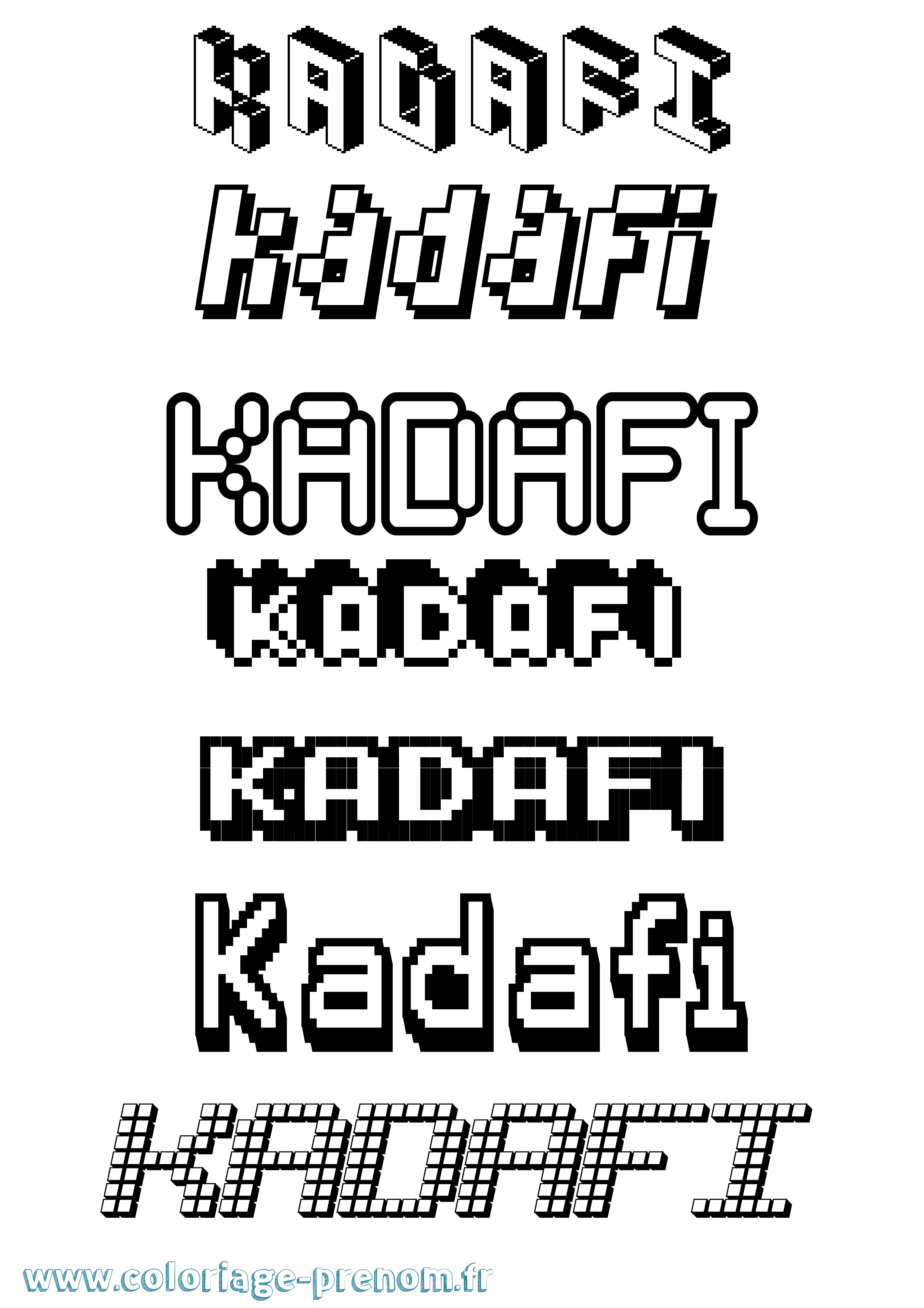 Coloriage prénom Kadafi Pixel