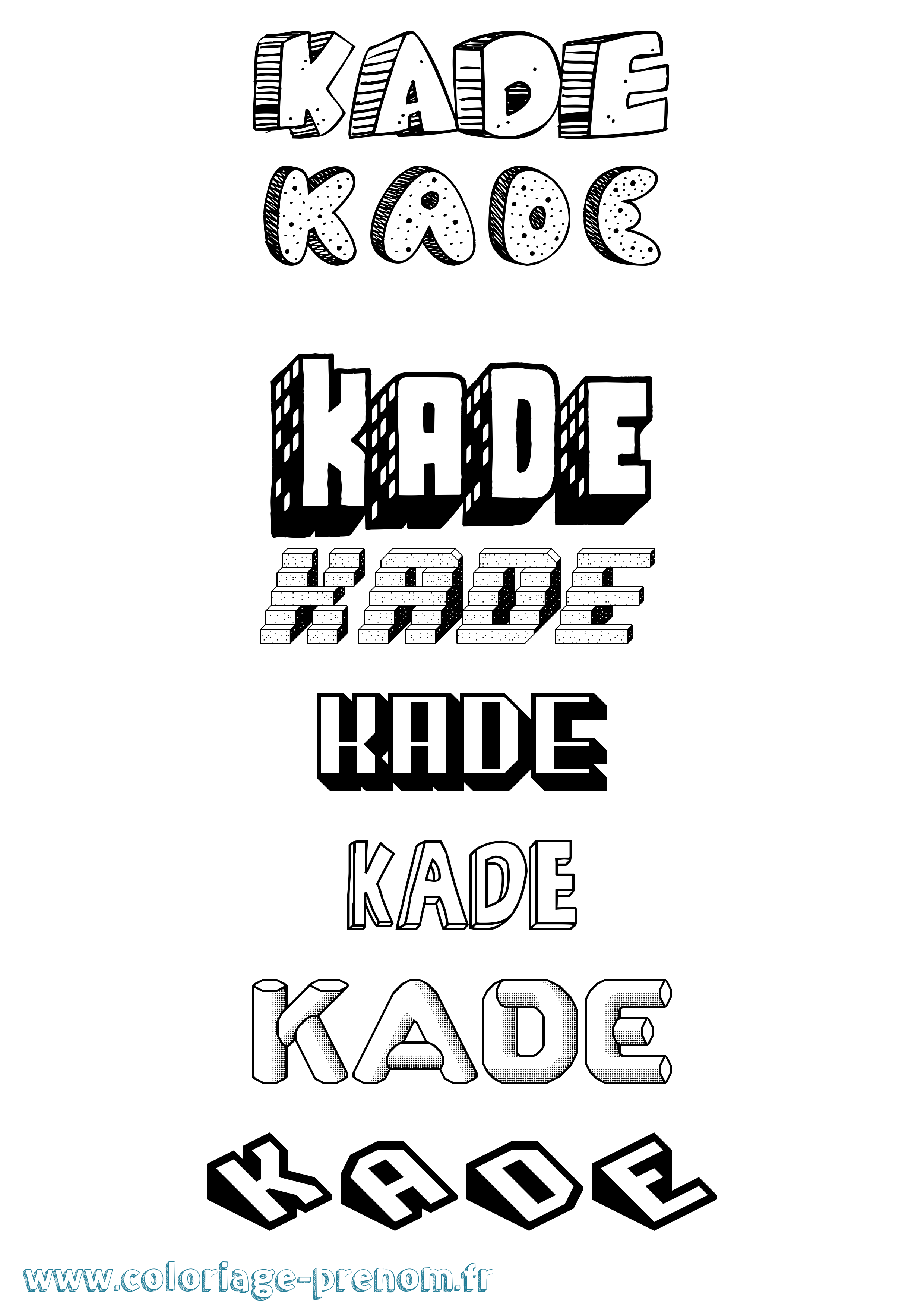Coloriage prénom Kade Effet 3D