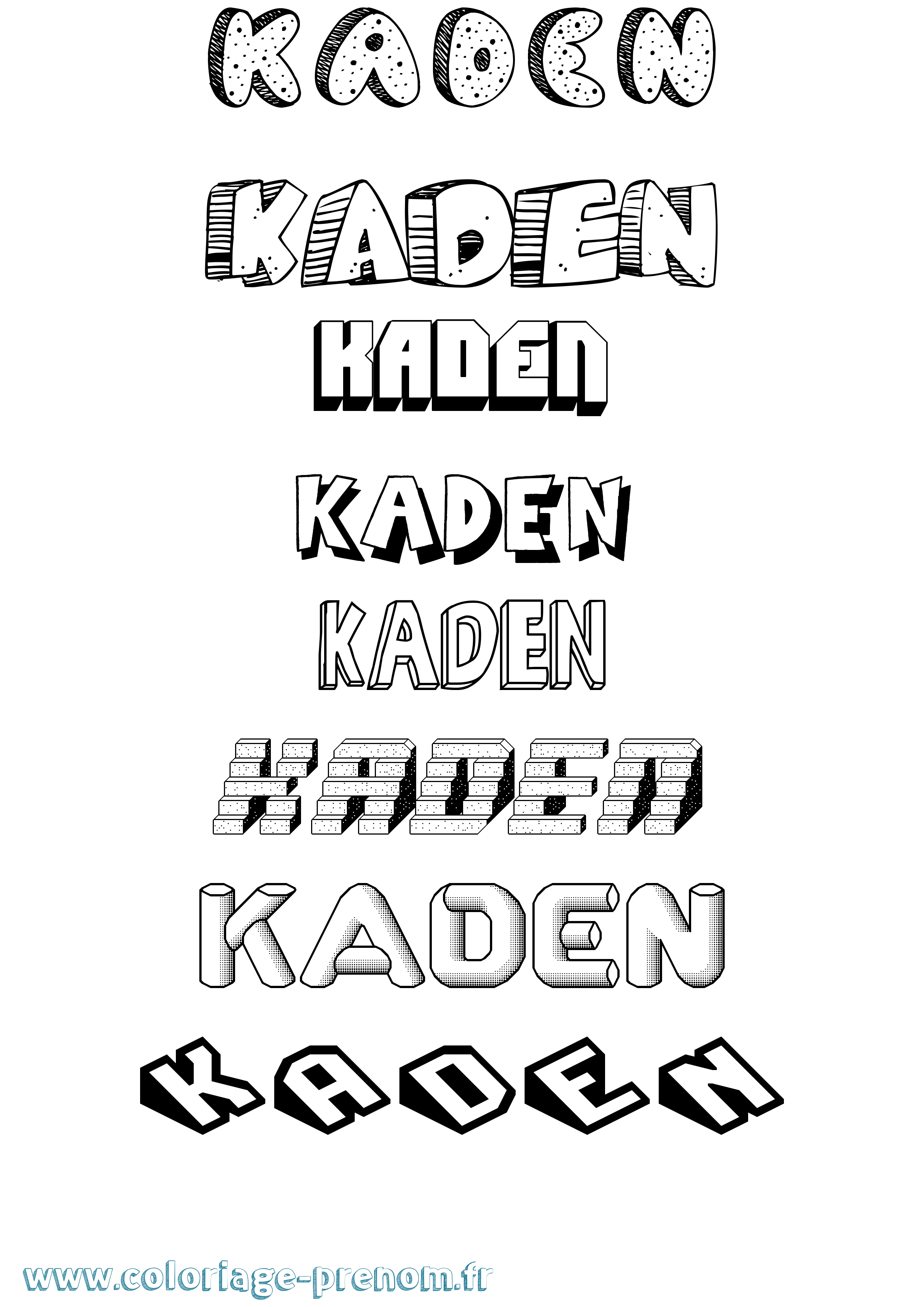 Coloriage prénom Kaden Effet 3D