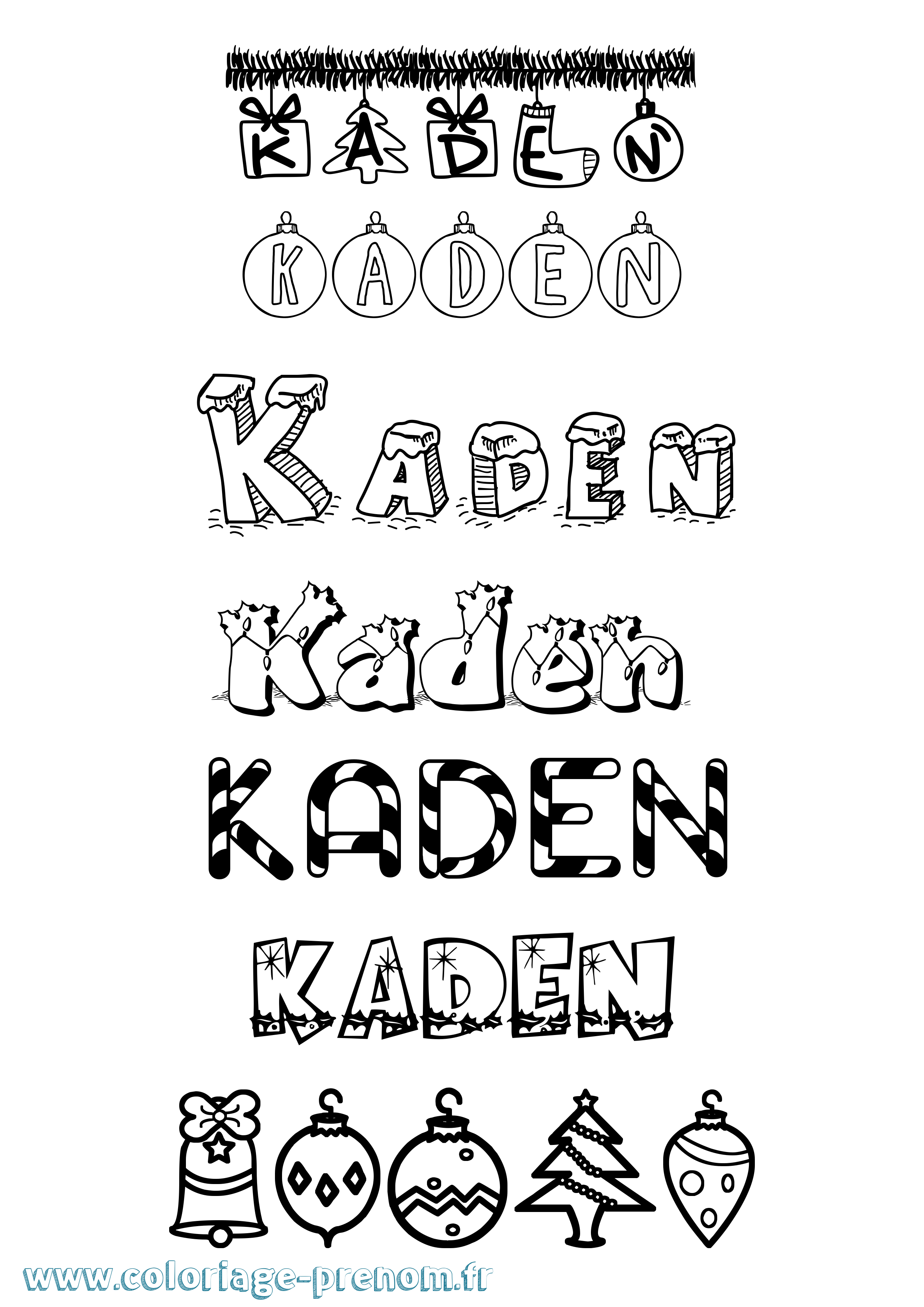 Coloriage prénom Kaden Noël