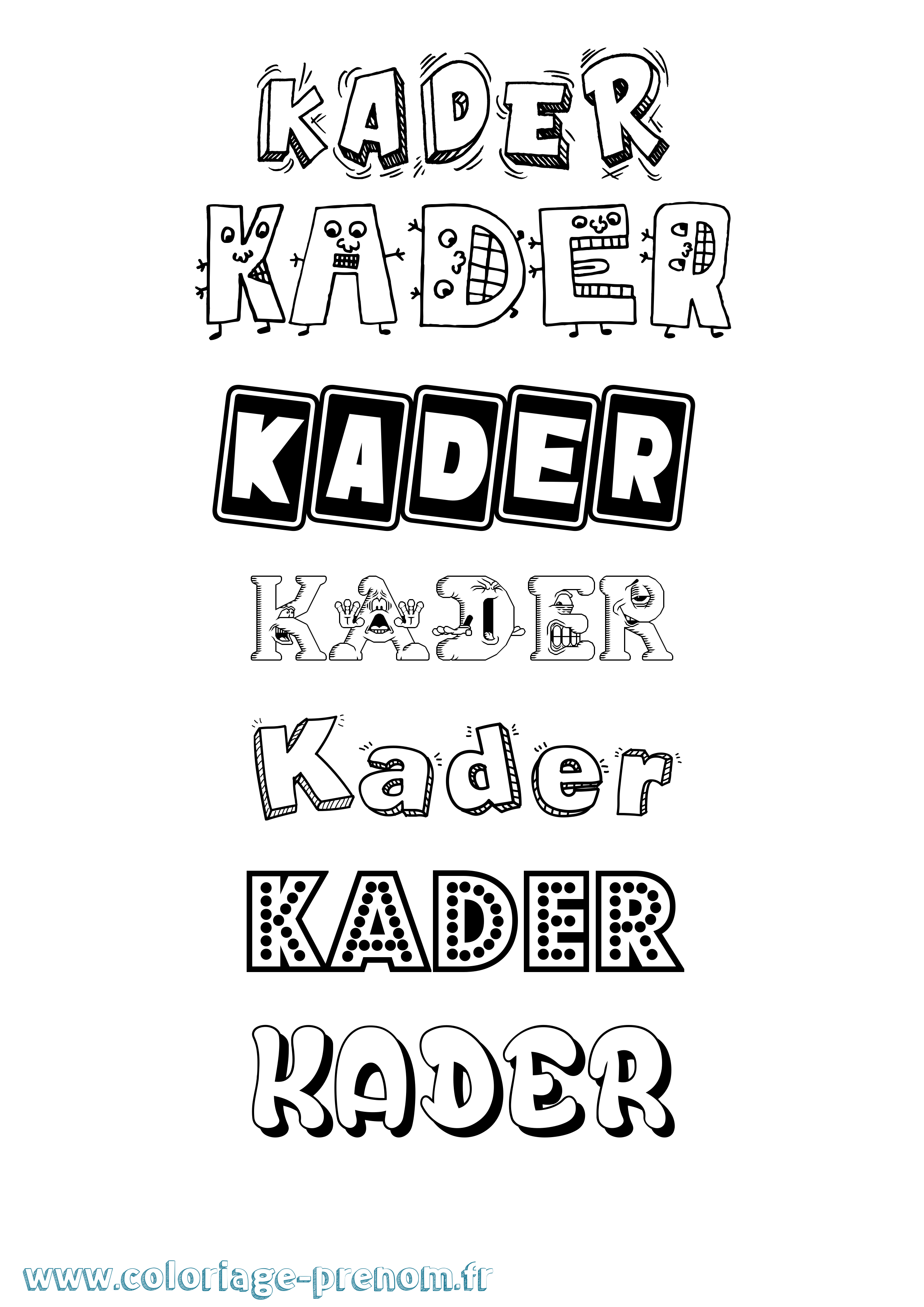 Coloriage prénom Kader Fun