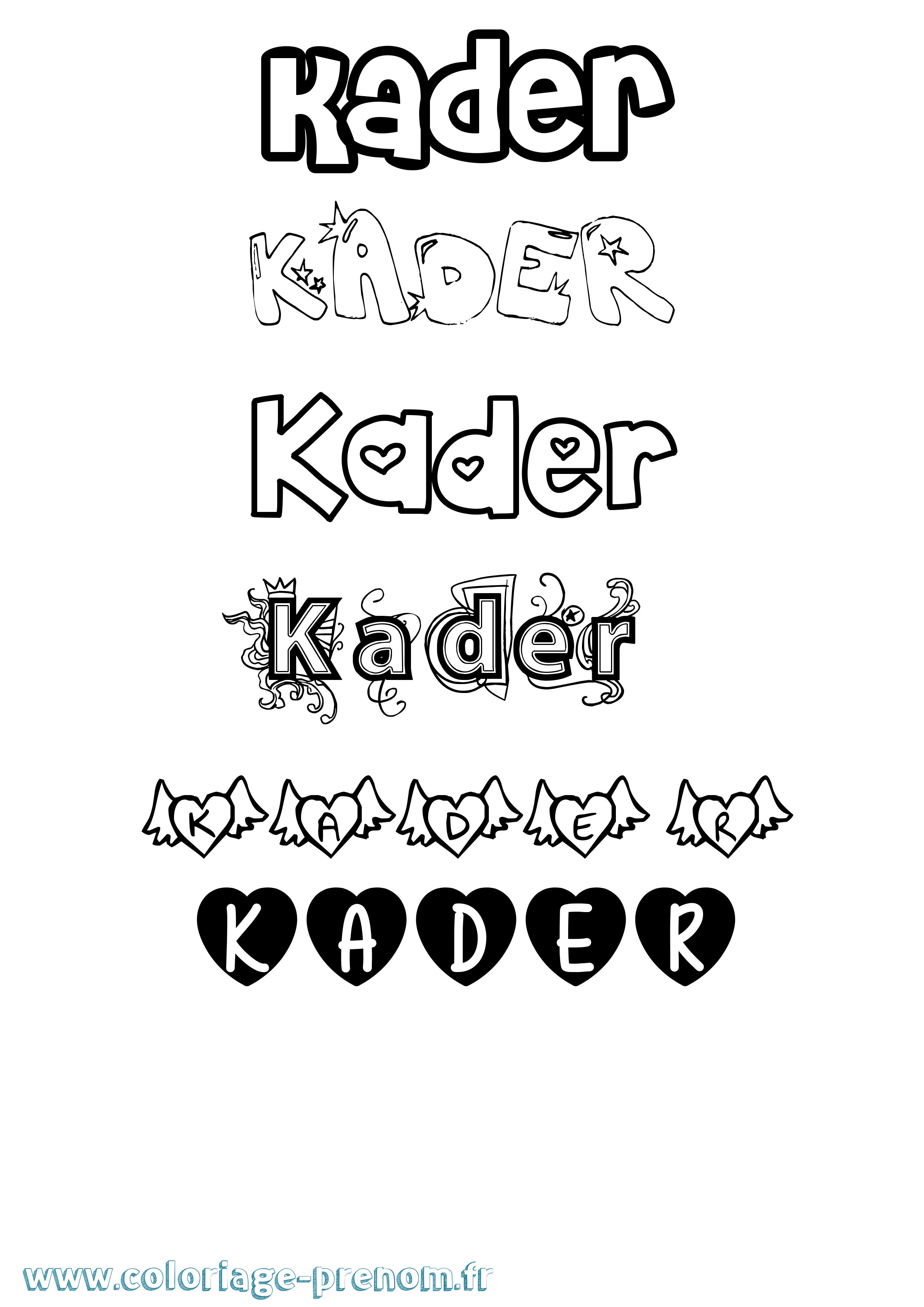 Coloriage prénom Kader Girly