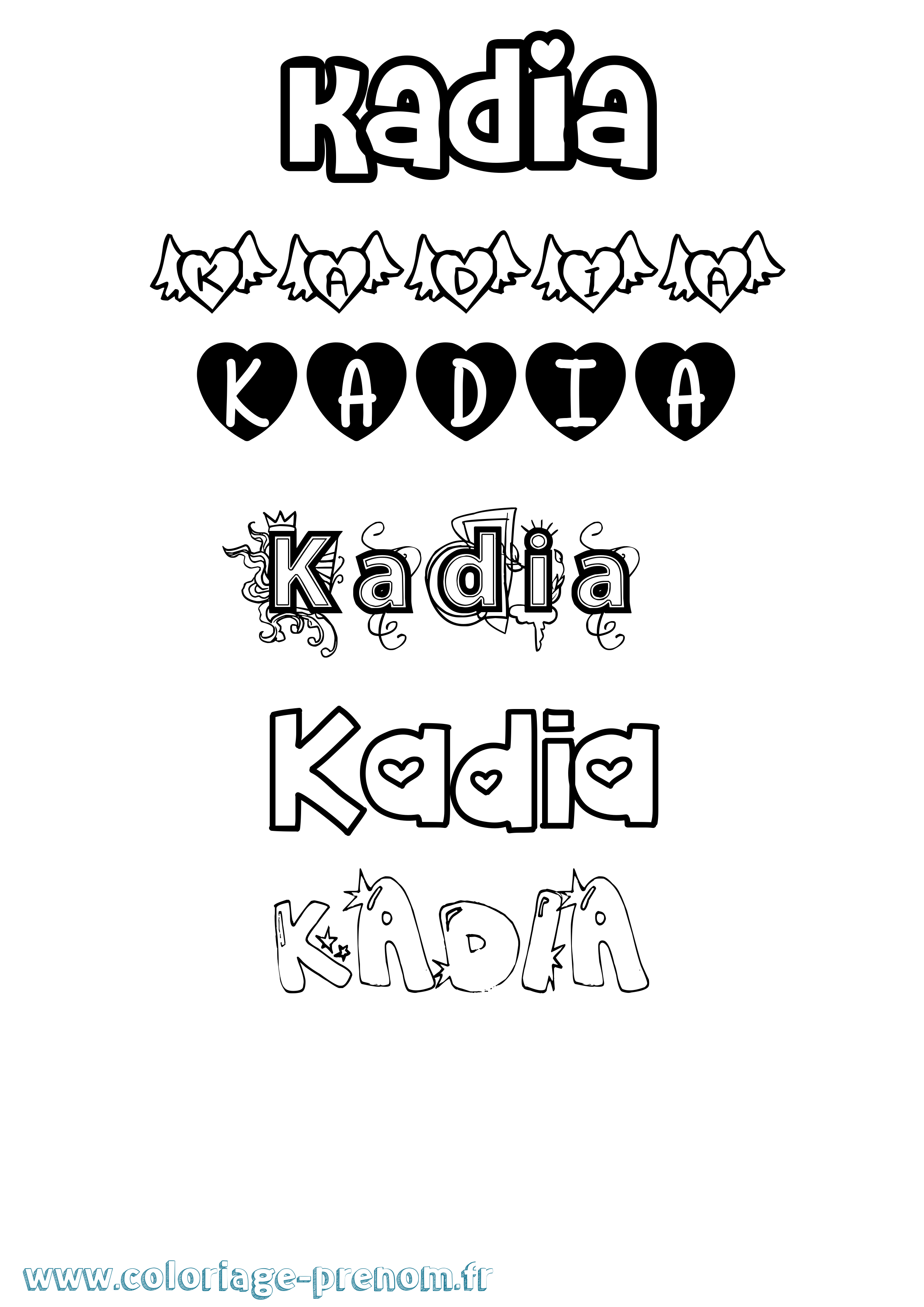 Coloriage prénom Kadia Girly