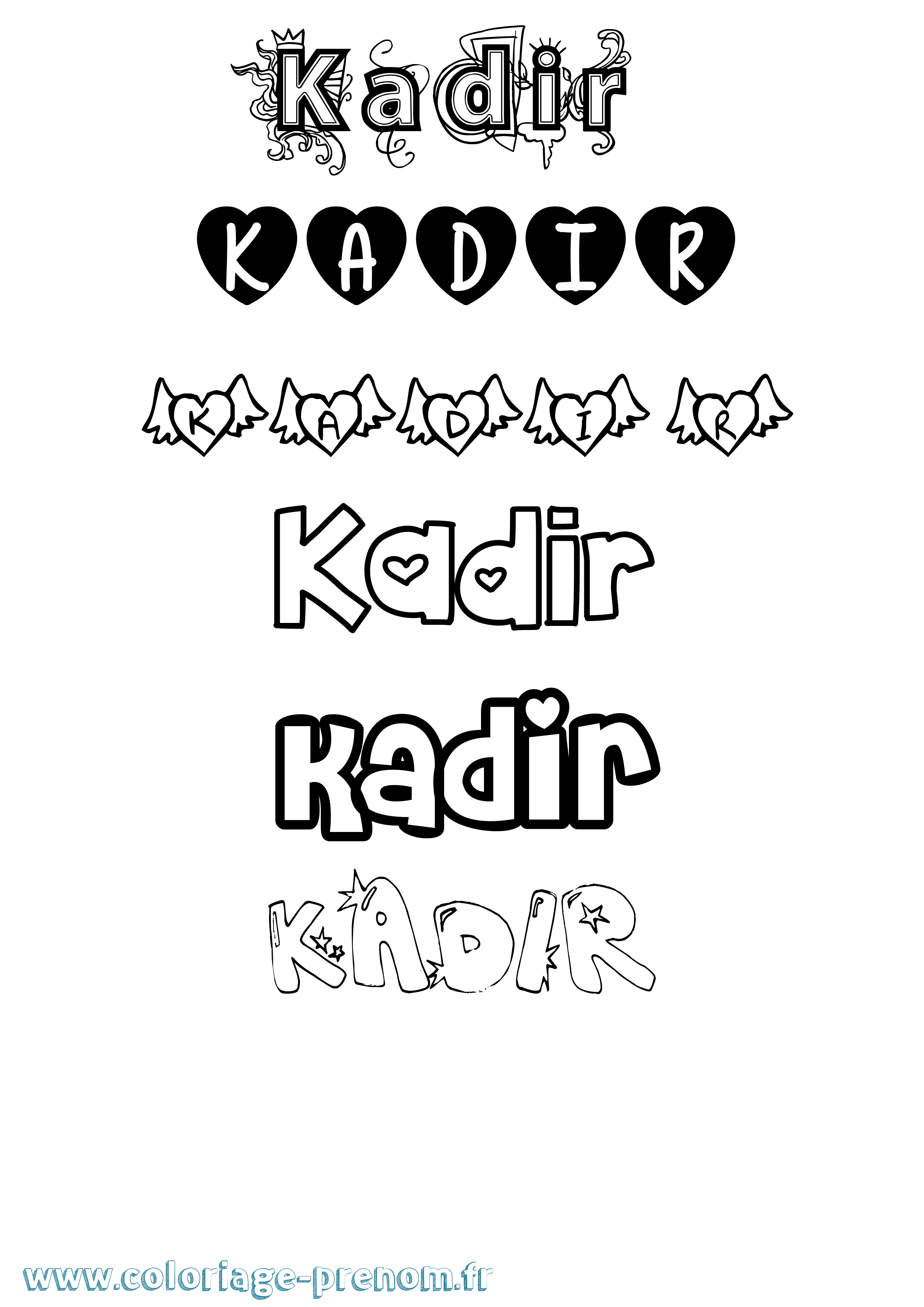 Coloriage prénom Kadir Girly