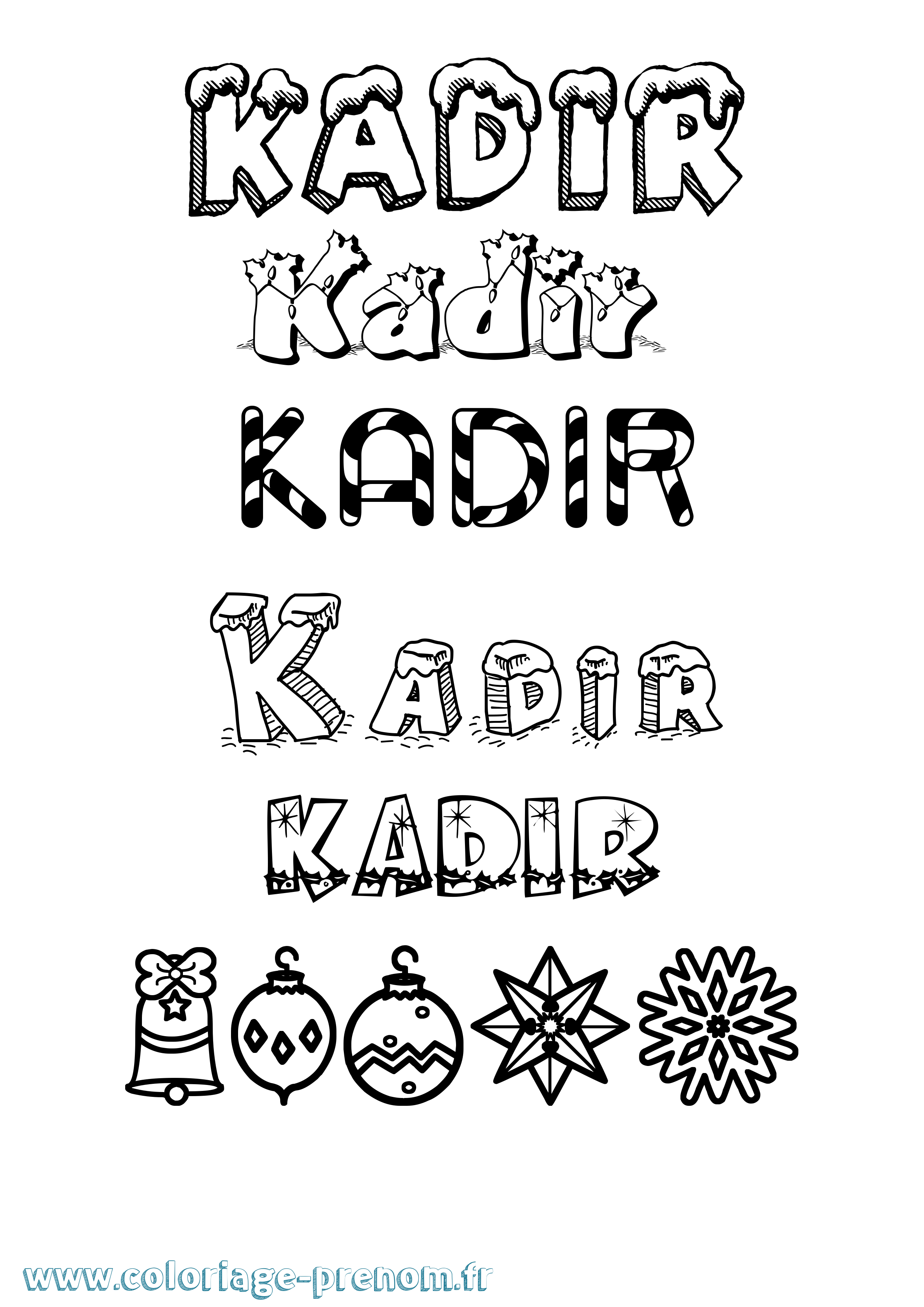 Coloriage prénom Kadir Noël