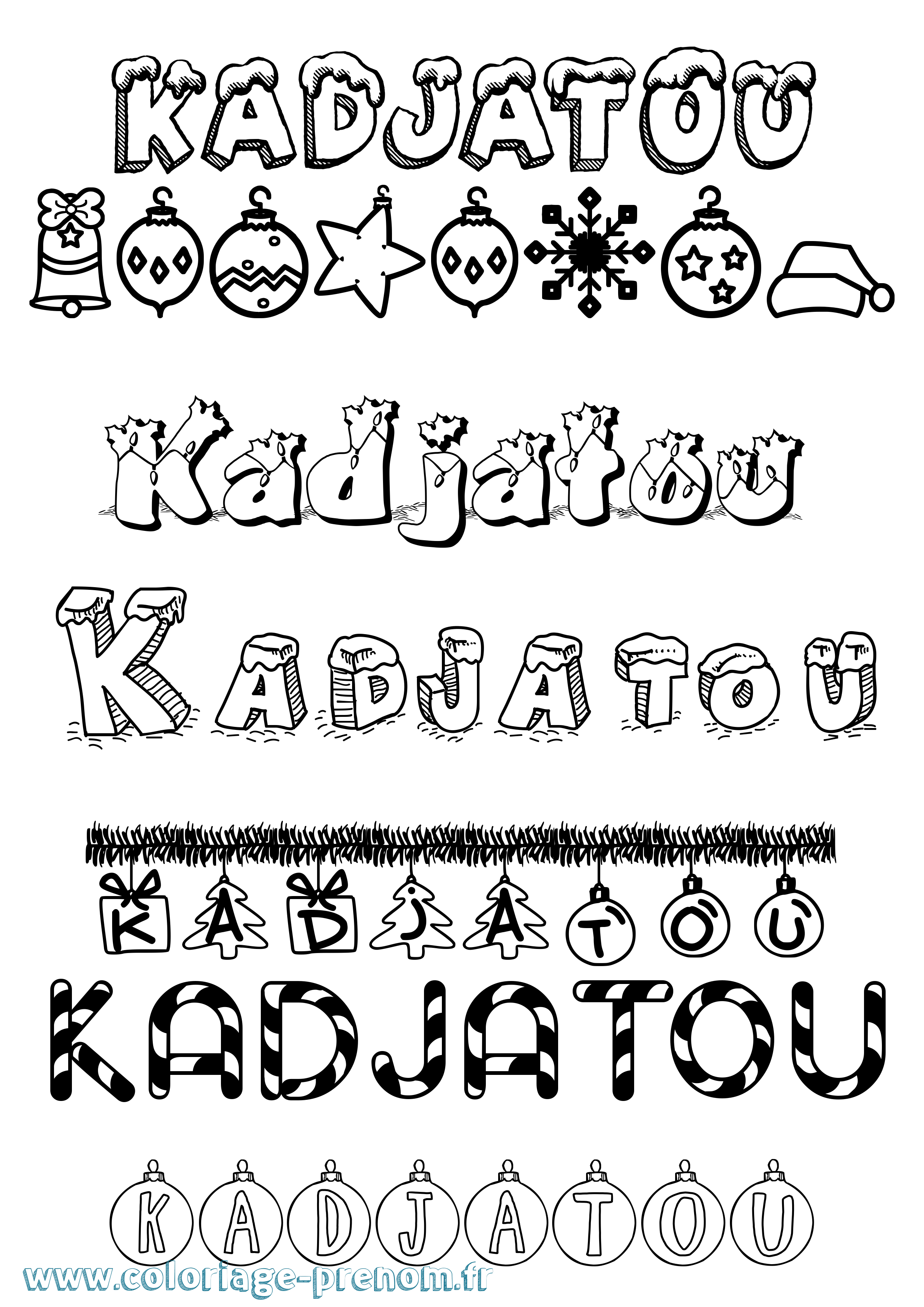 Coloriage prénom Kadjatou Noël