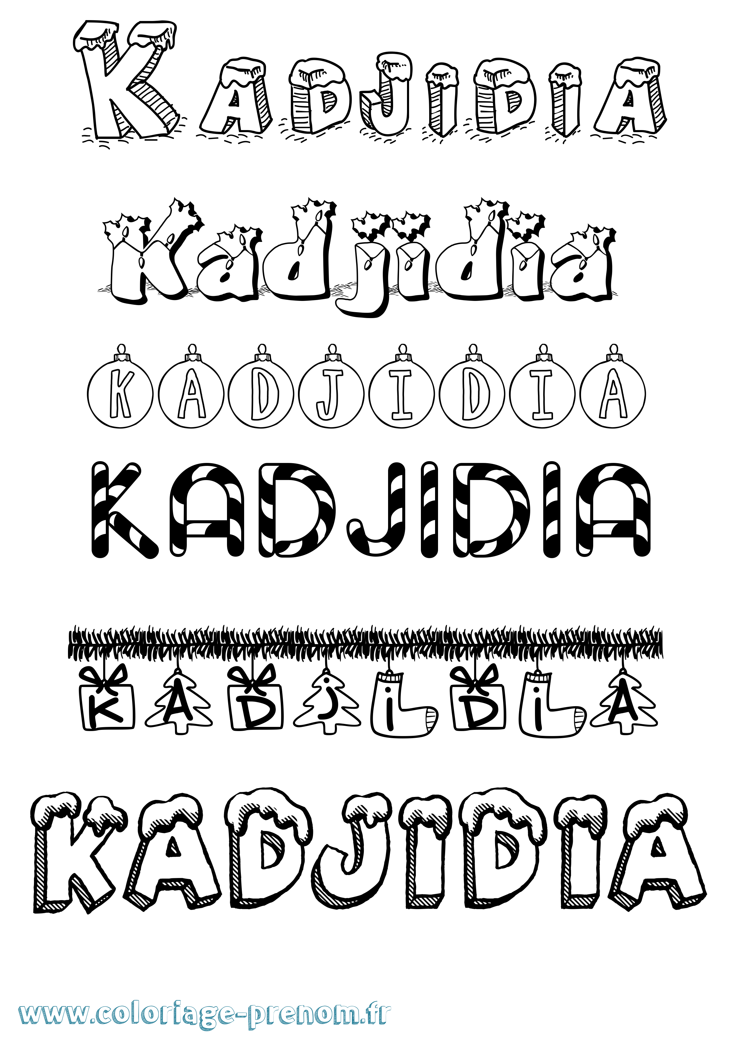 Coloriage prénom Kadjidia Noël
