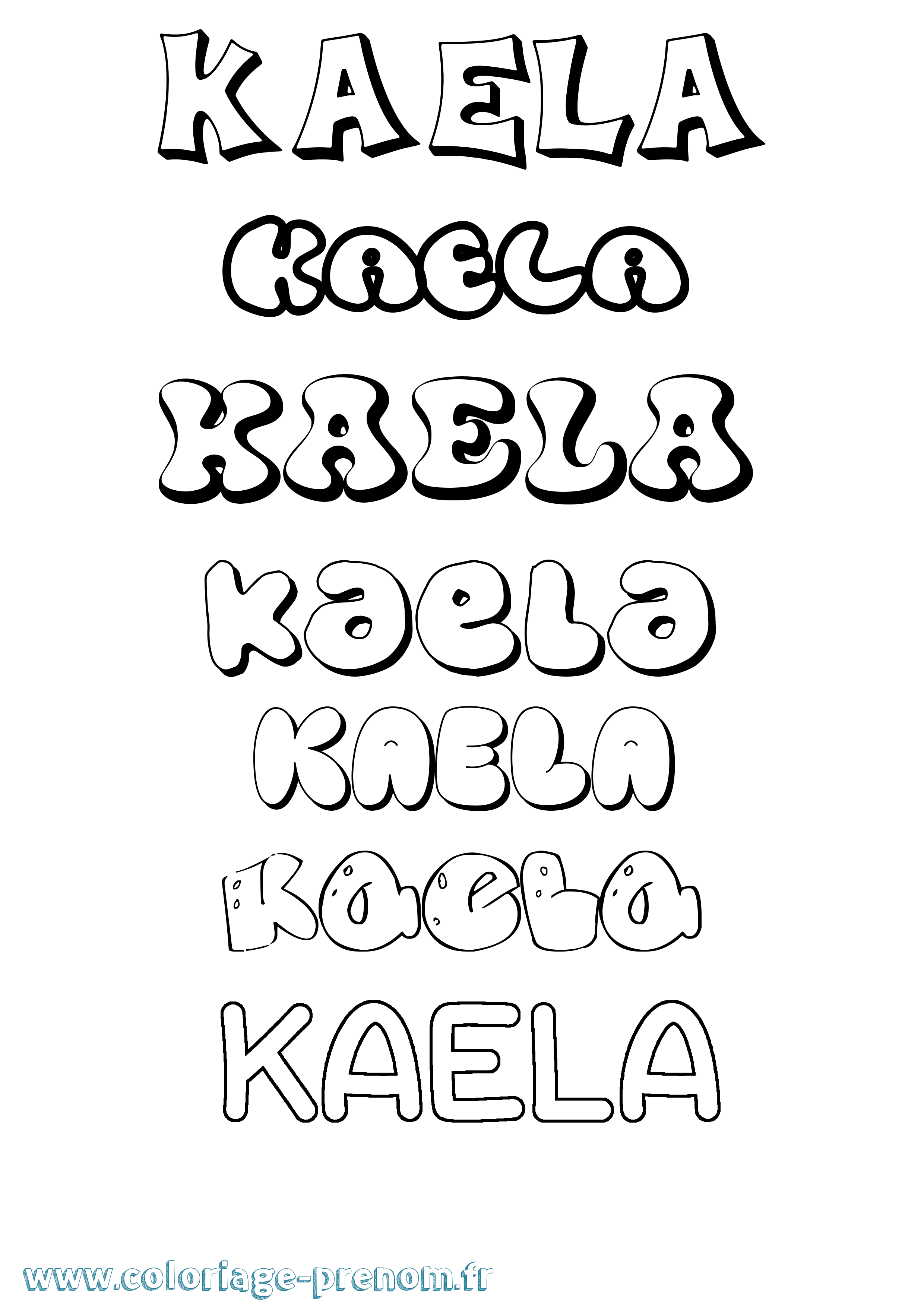 Coloriage prénom Kaela Bubble