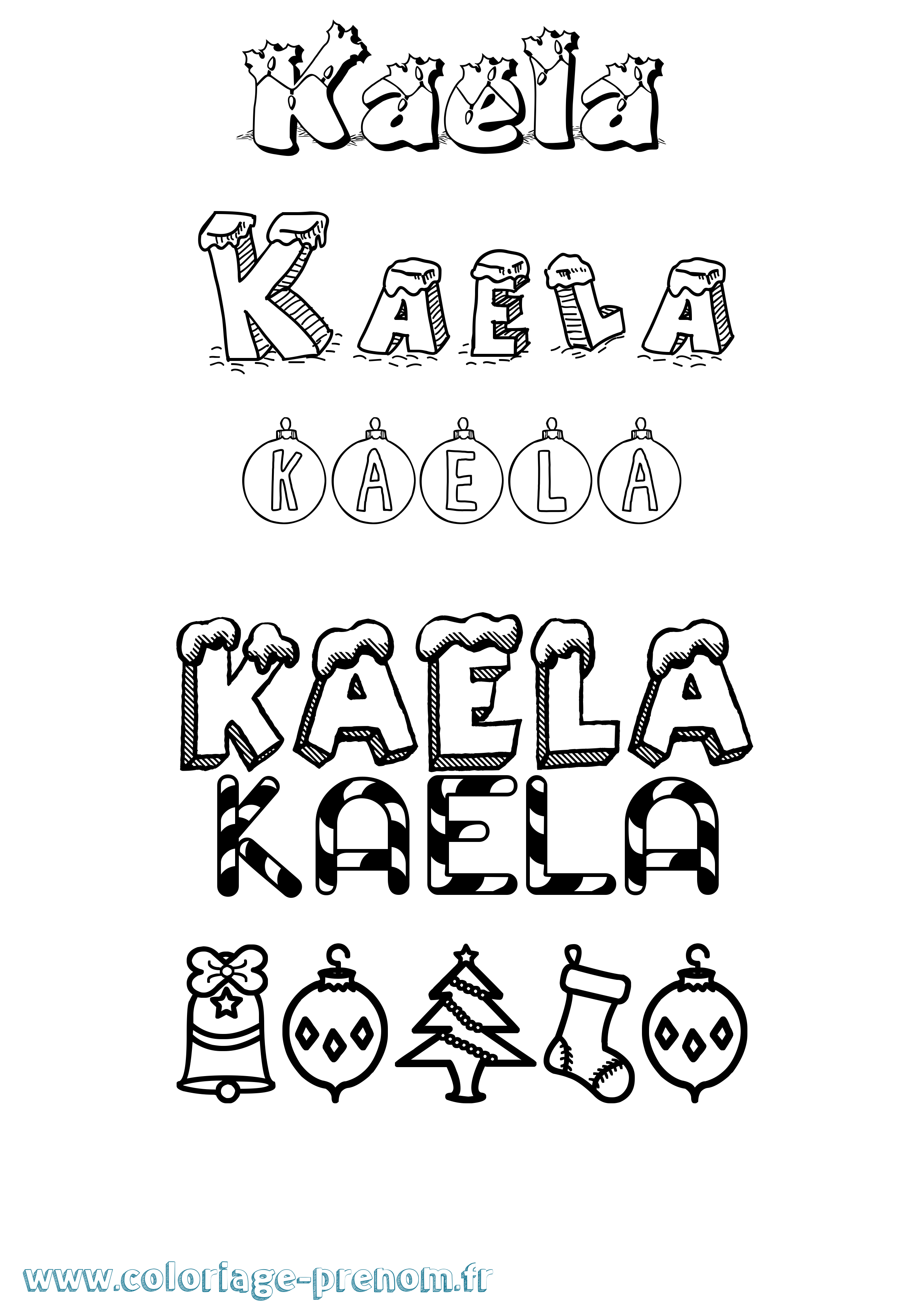Coloriage prénom Kaela Noël