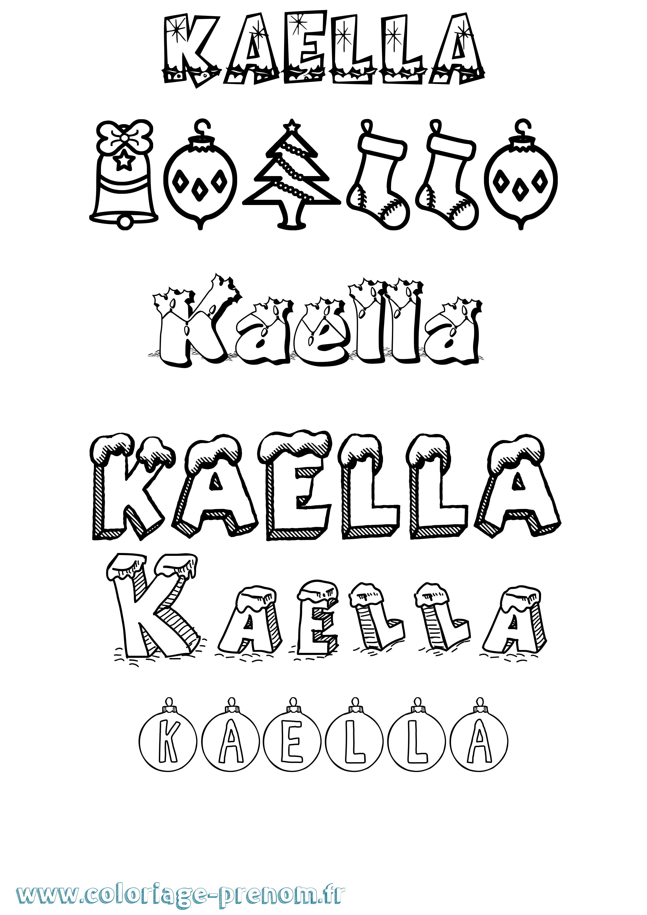 Coloriage prénom Kaella Noël