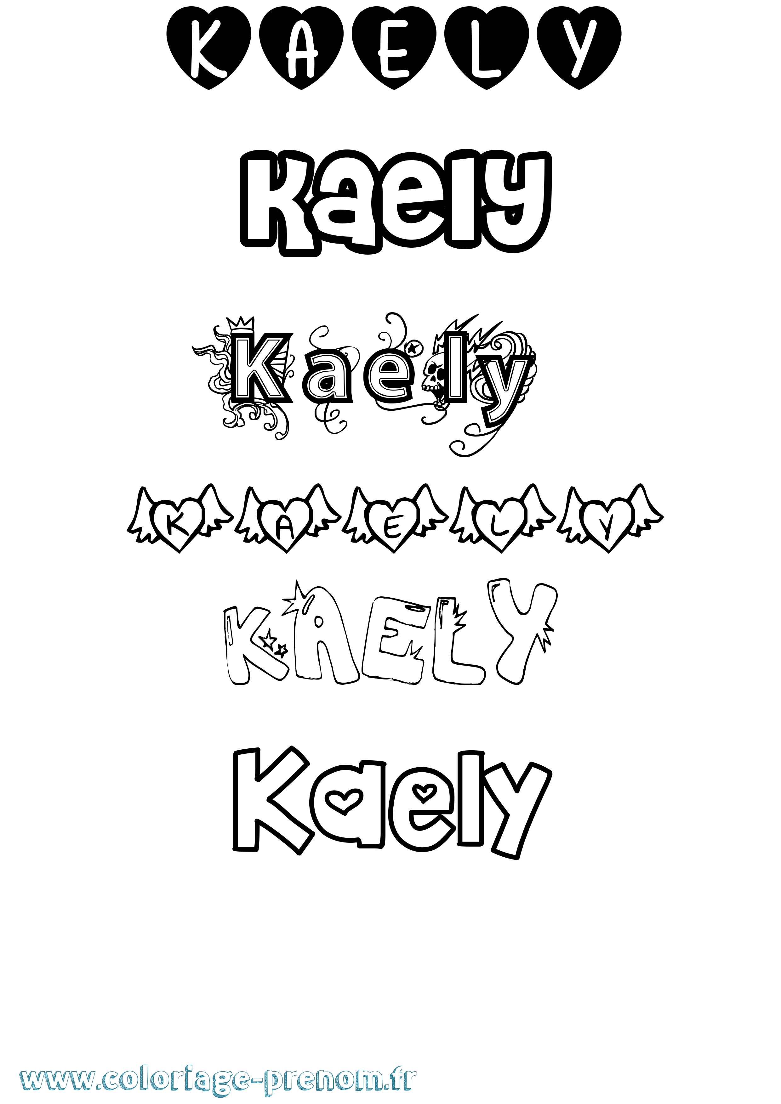 Coloriage Kaely Girly Coloriage prénom Kaely Girly