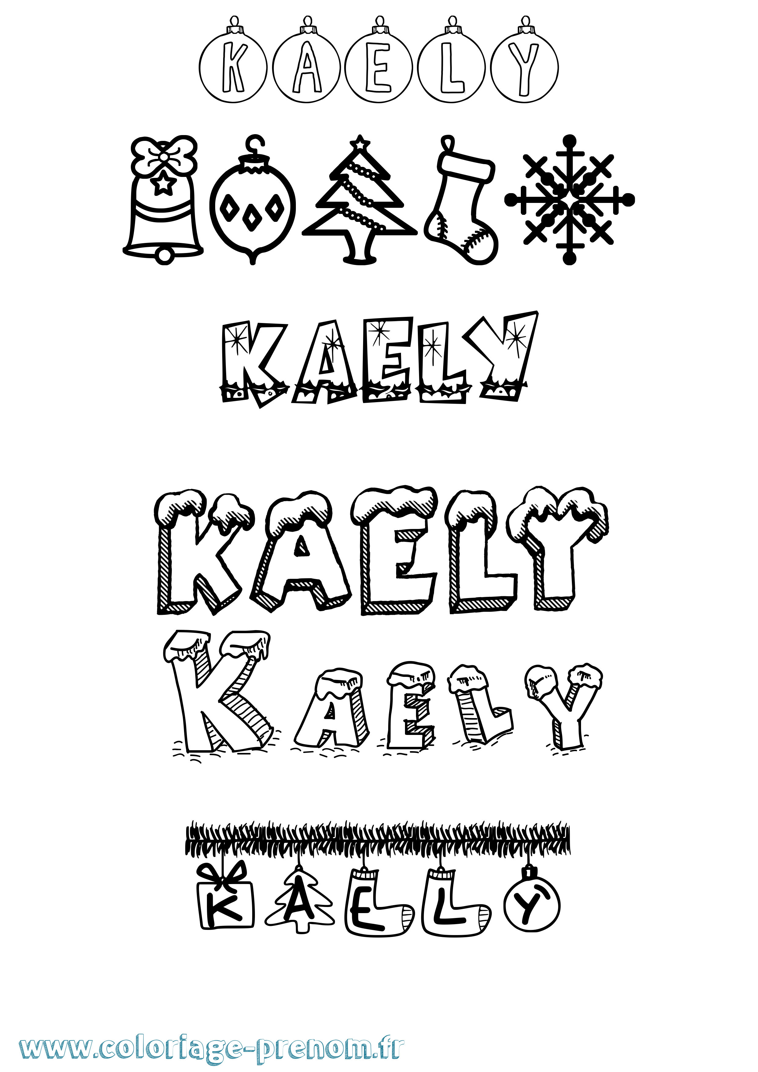 Coloriage Kaely Noël Coloriage prénom Kaely Noël