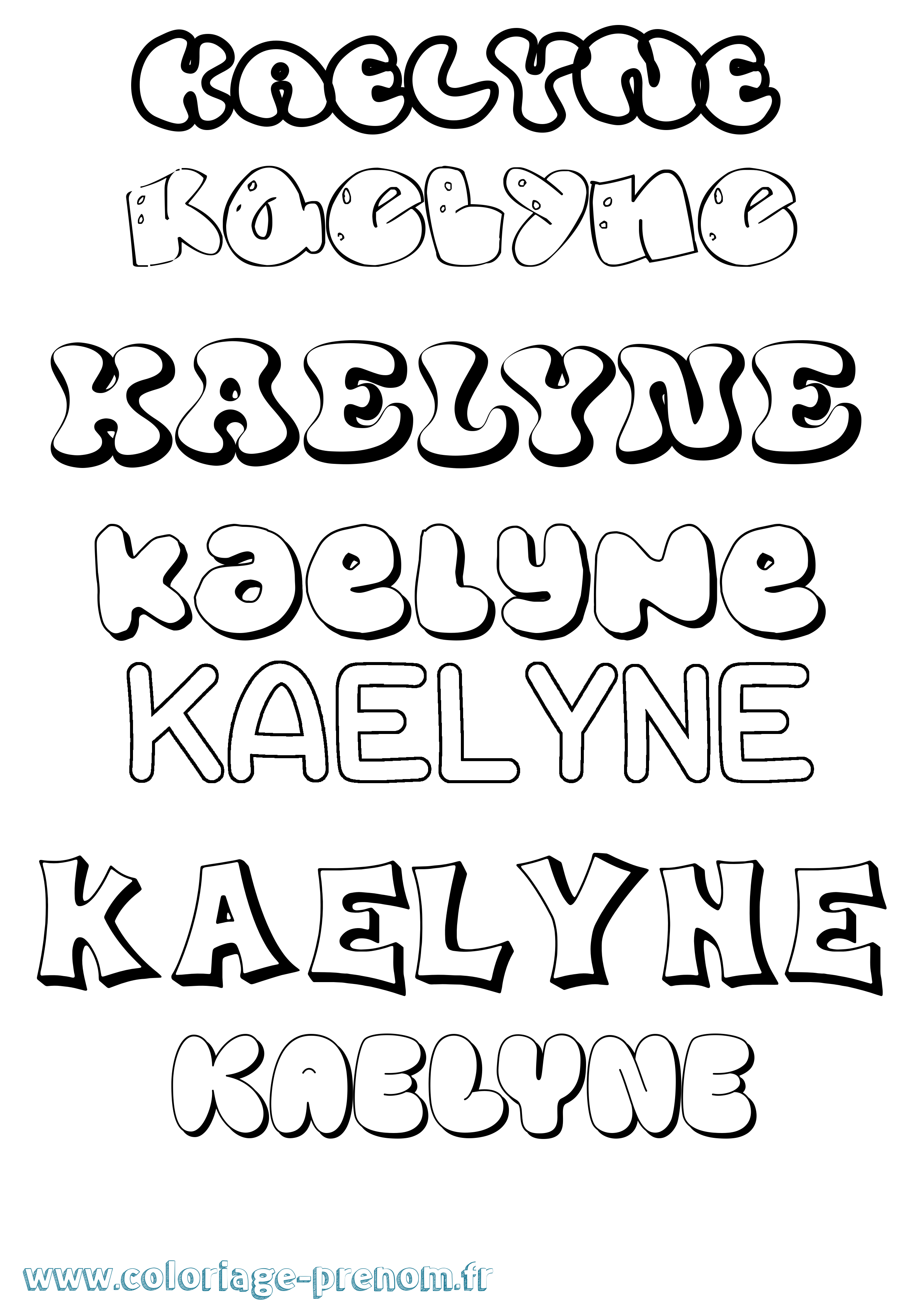 Coloriage prénom Kaelyne Bubble