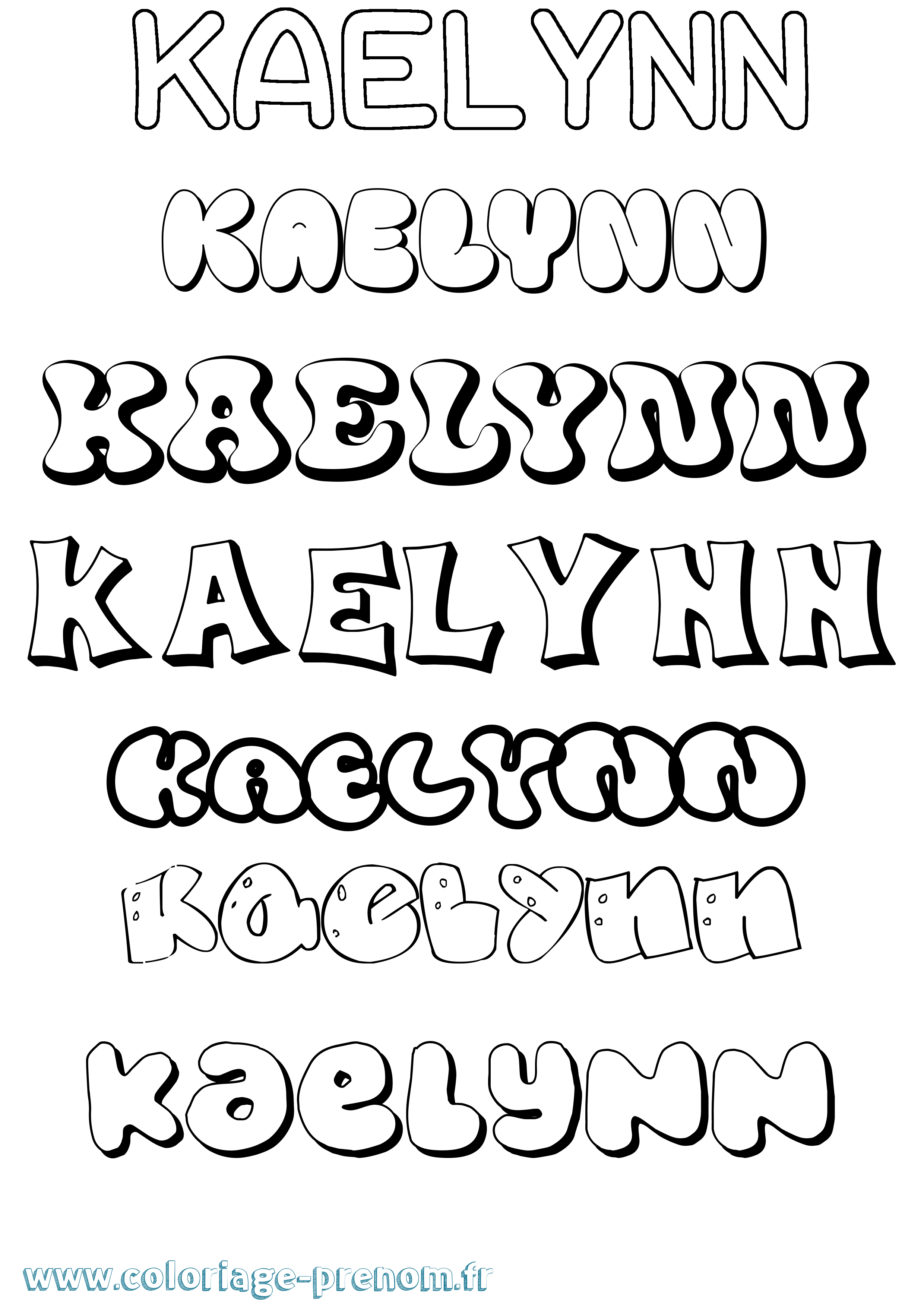 Coloriage prénom Kaelynn Bubble