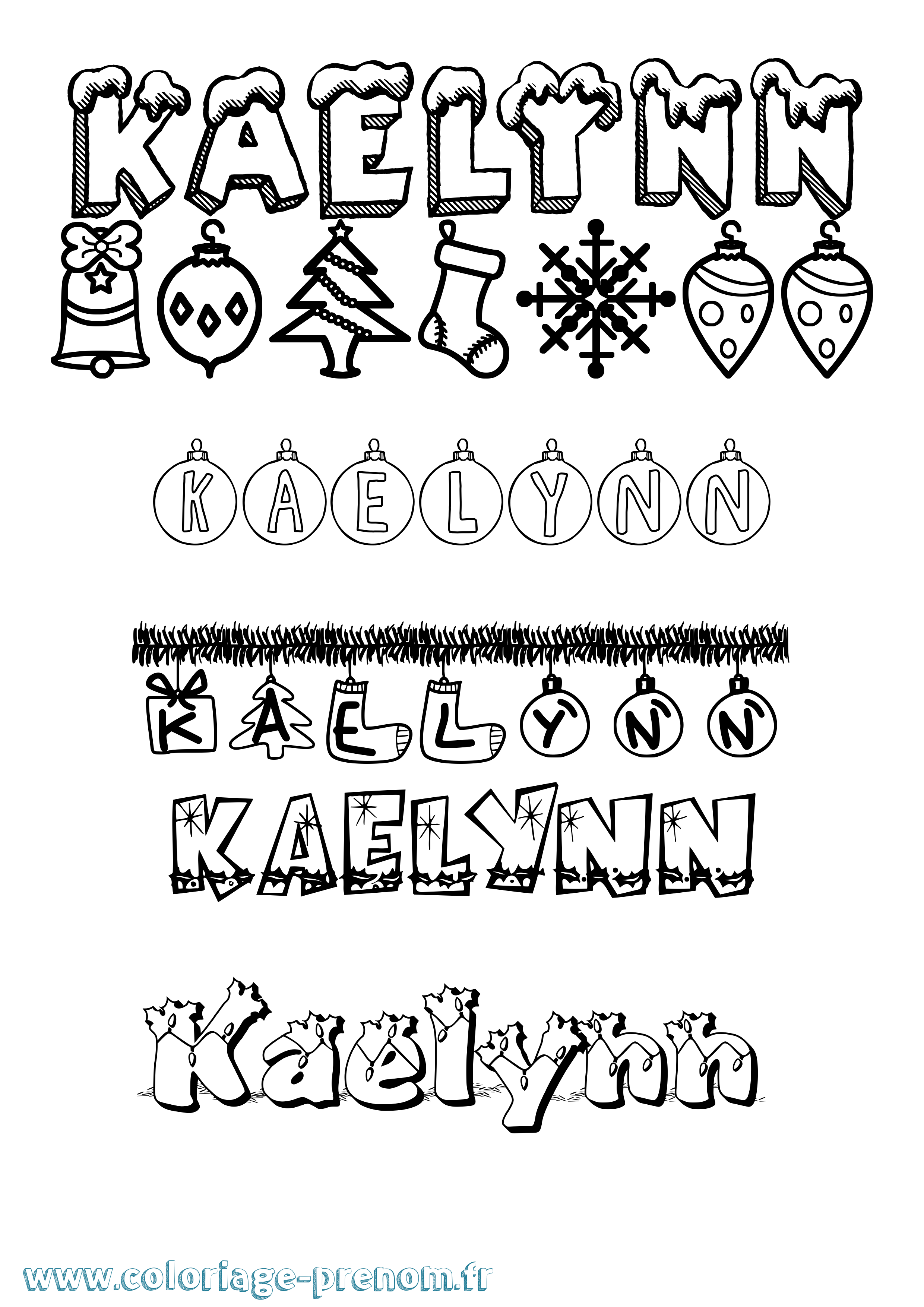 Coloriage prénom Kaelynn Noël