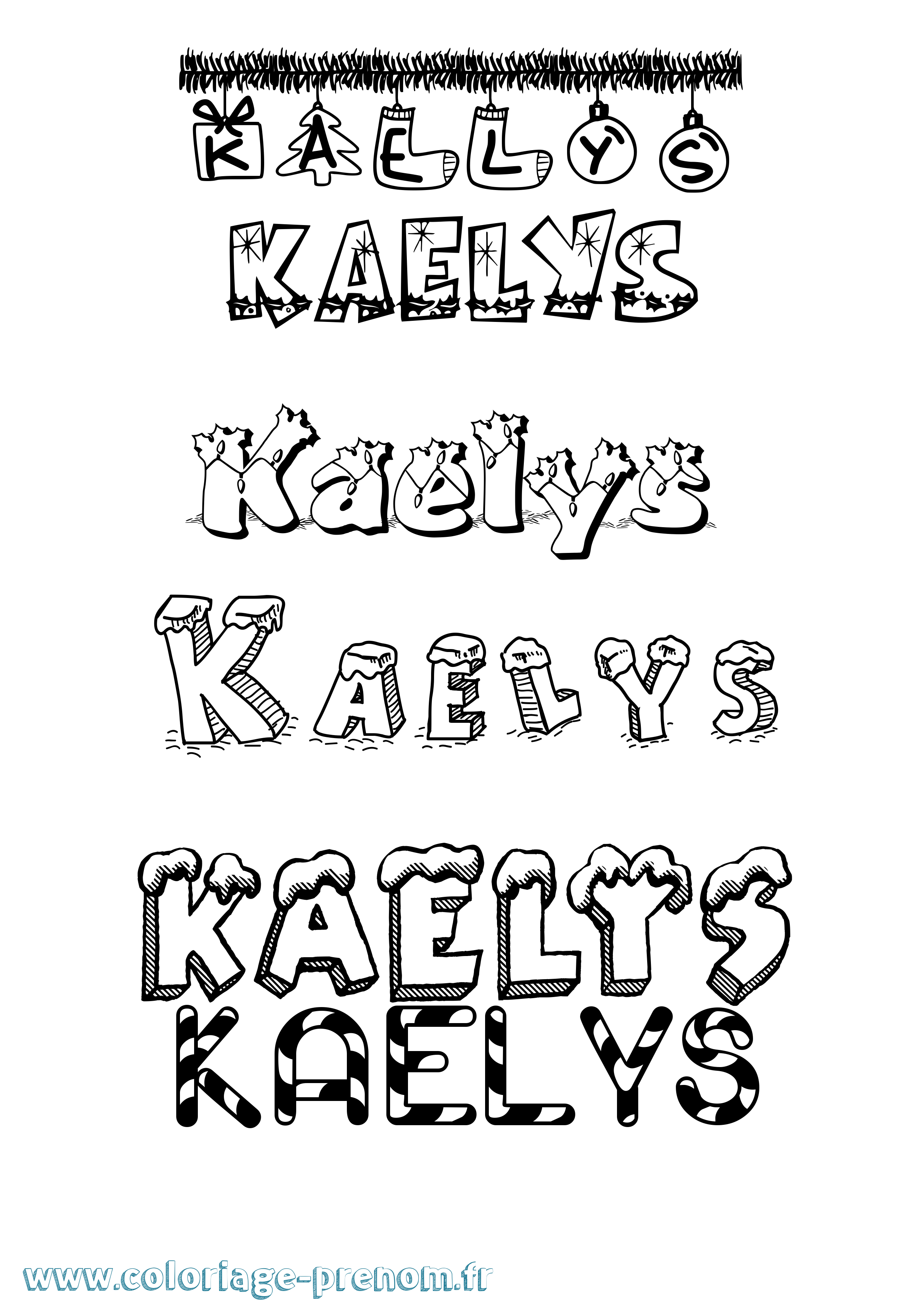 Coloriage prénom Kaelys Noël