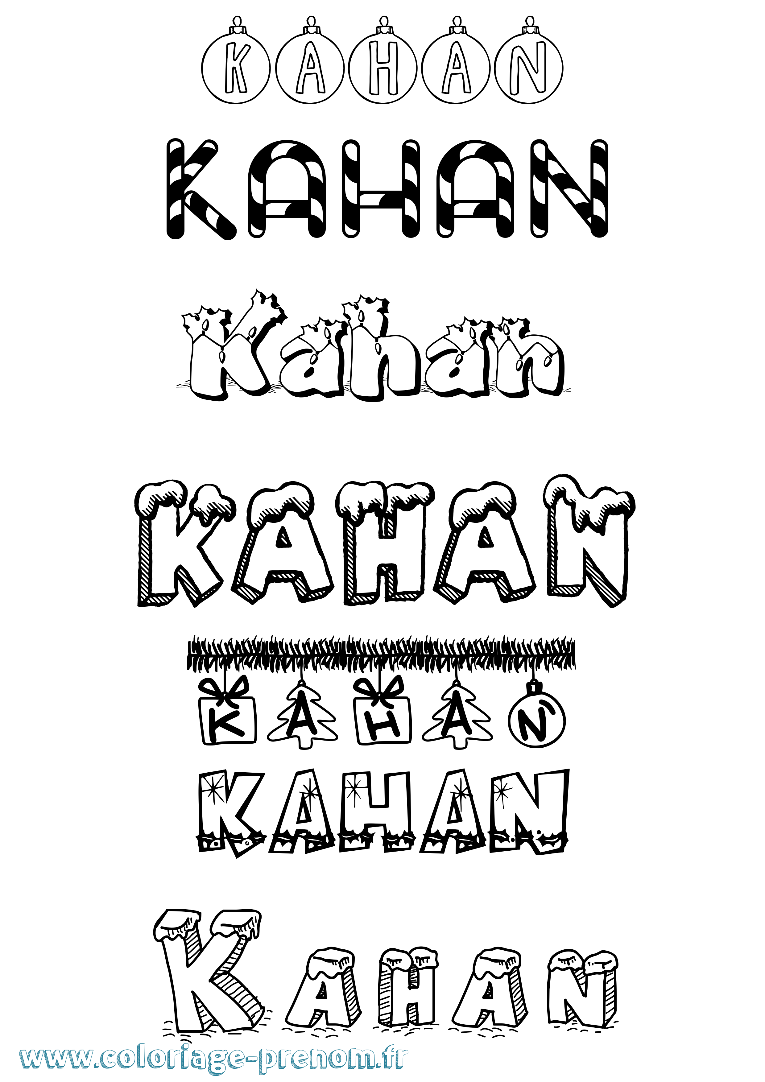 Coloriage prénom Kahan Noël