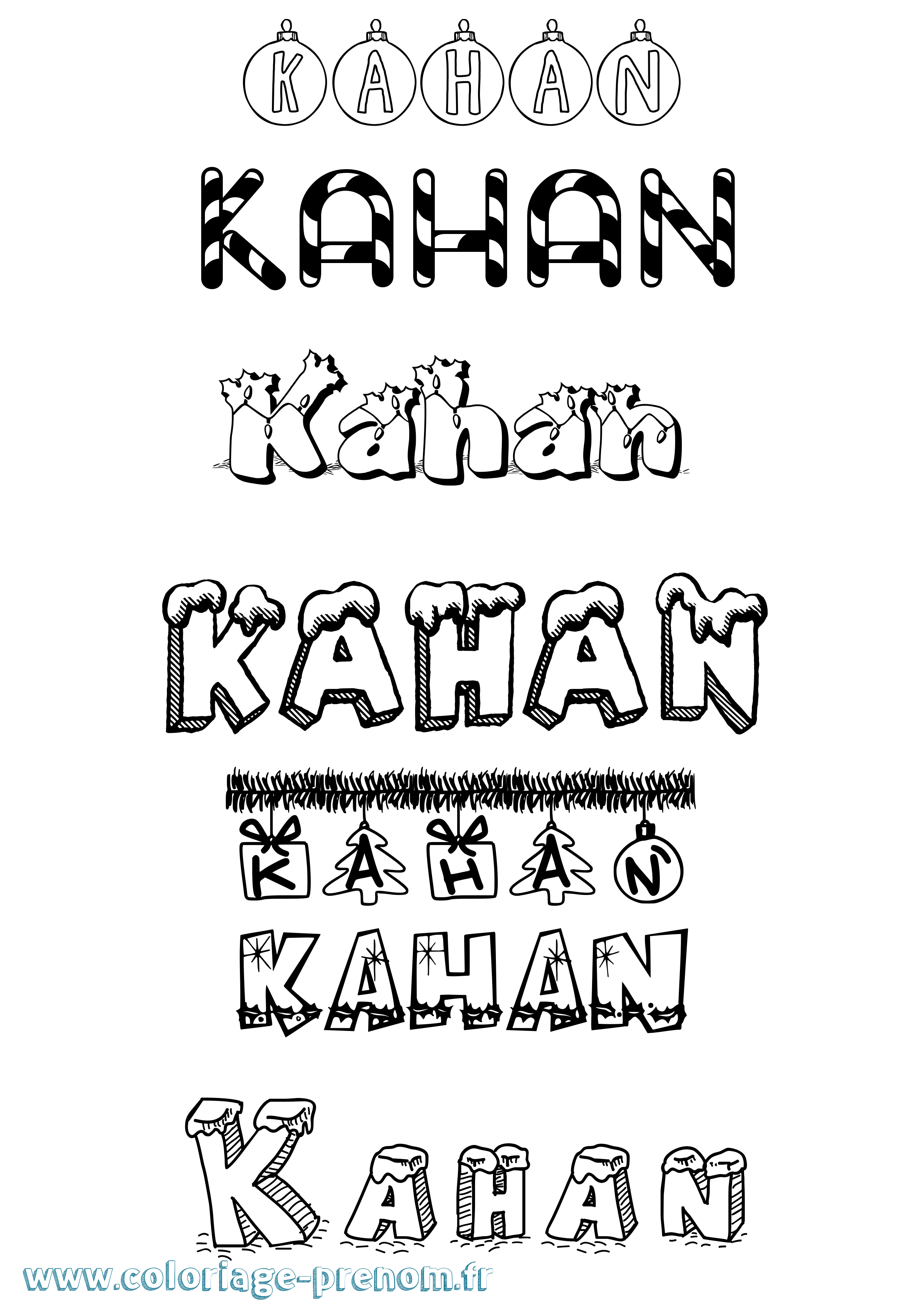 Coloriage Kahan Noël Coloriage prénom Kahan Noël