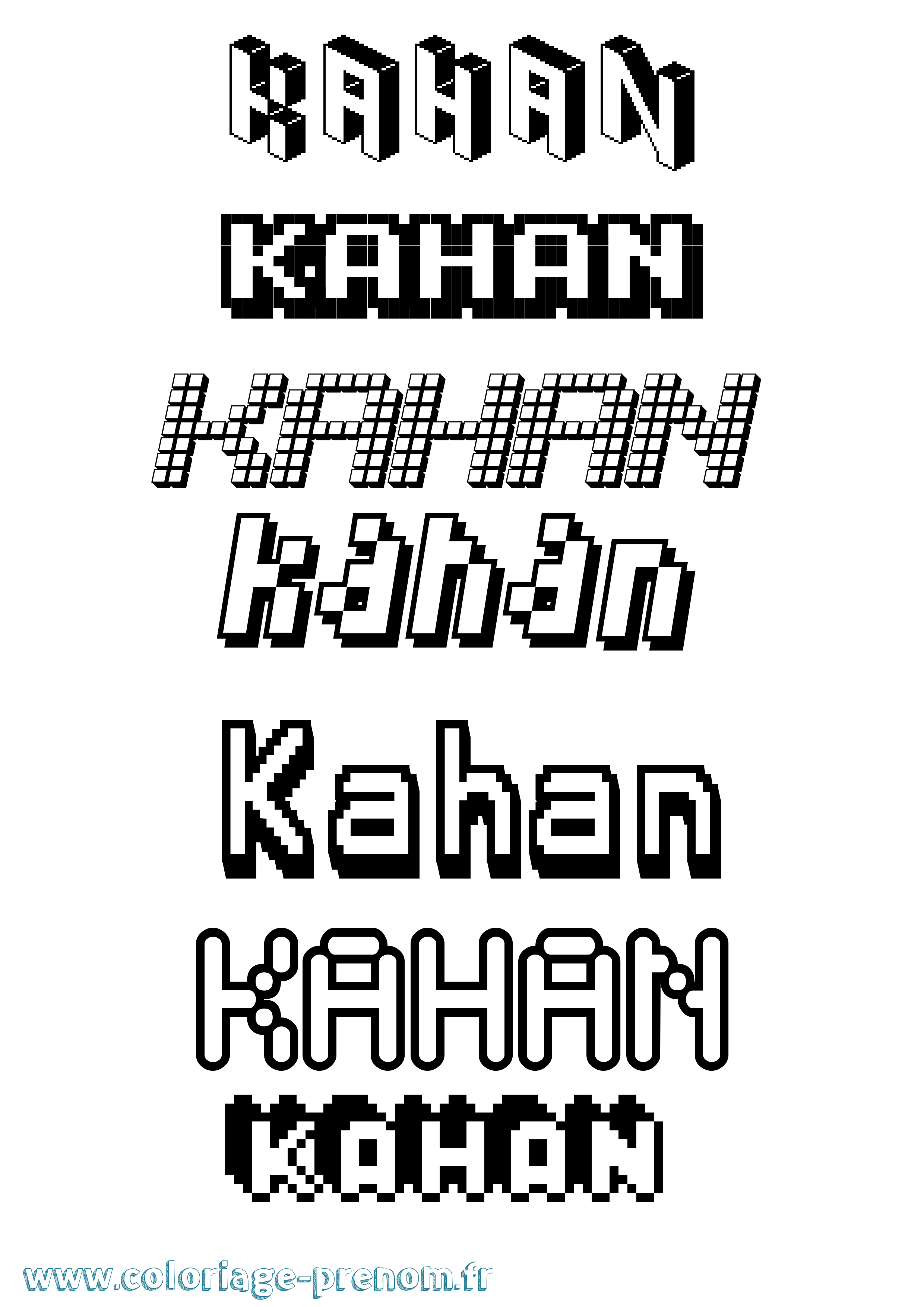 Coloriage prénom Kahan Pixel