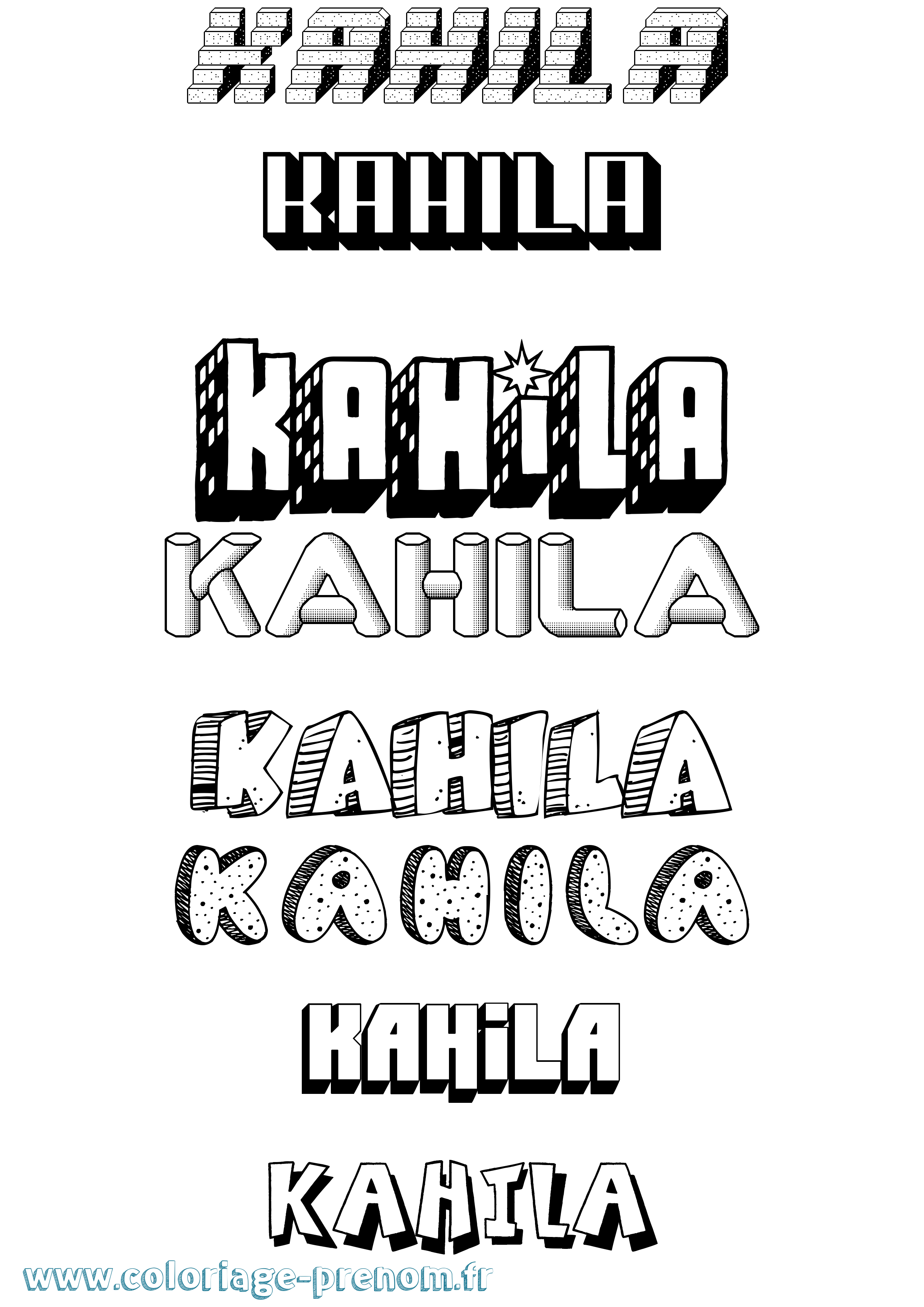Coloriage Kahila Effet 3D Coloriage prénom Kahila Effet 3D