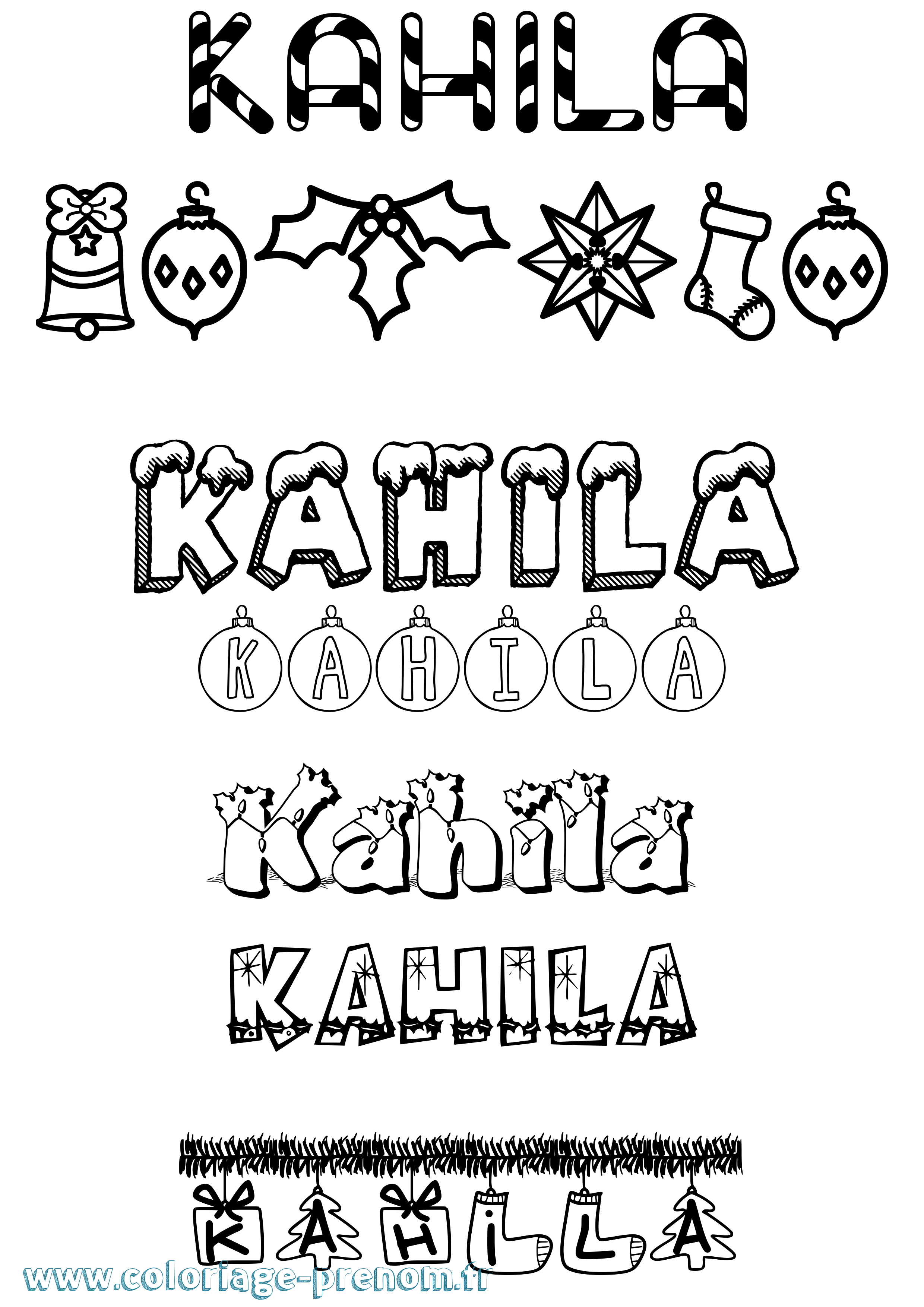 Coloriage Kahila Noël Coloriage prénom Kahila Noël