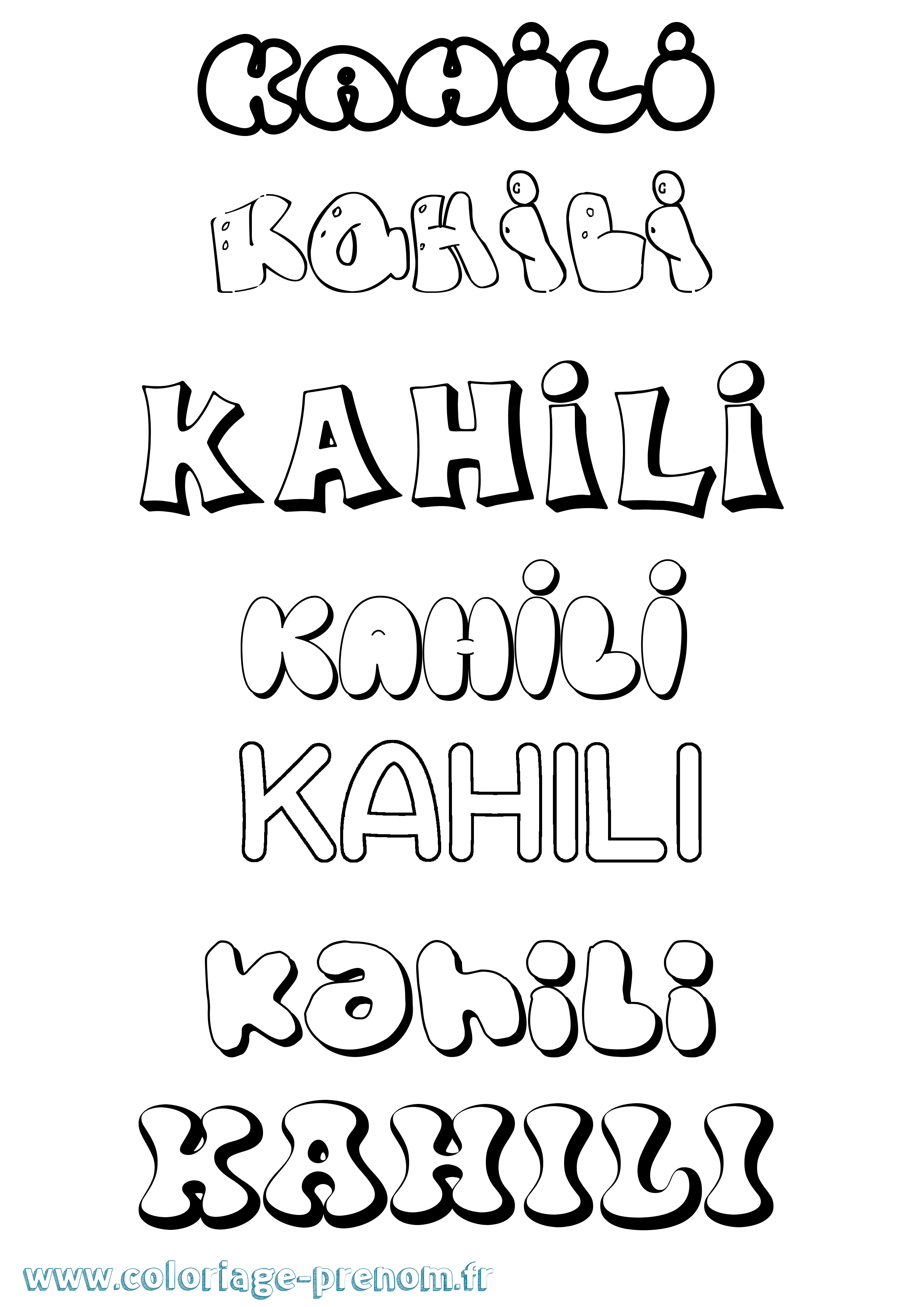Coloriage prénom Kahili Bubble