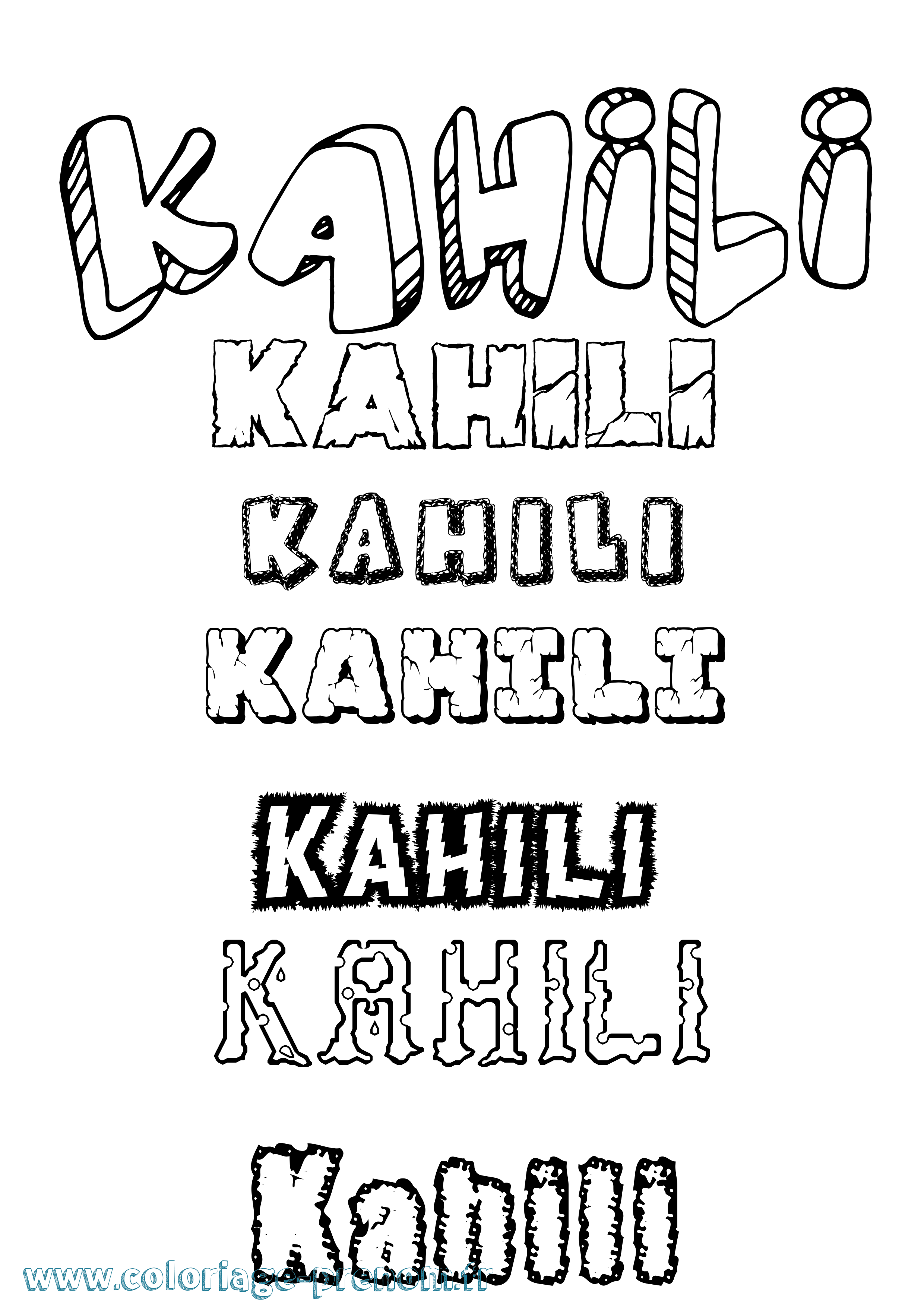 Coloriage prénom Kahili Destructuré