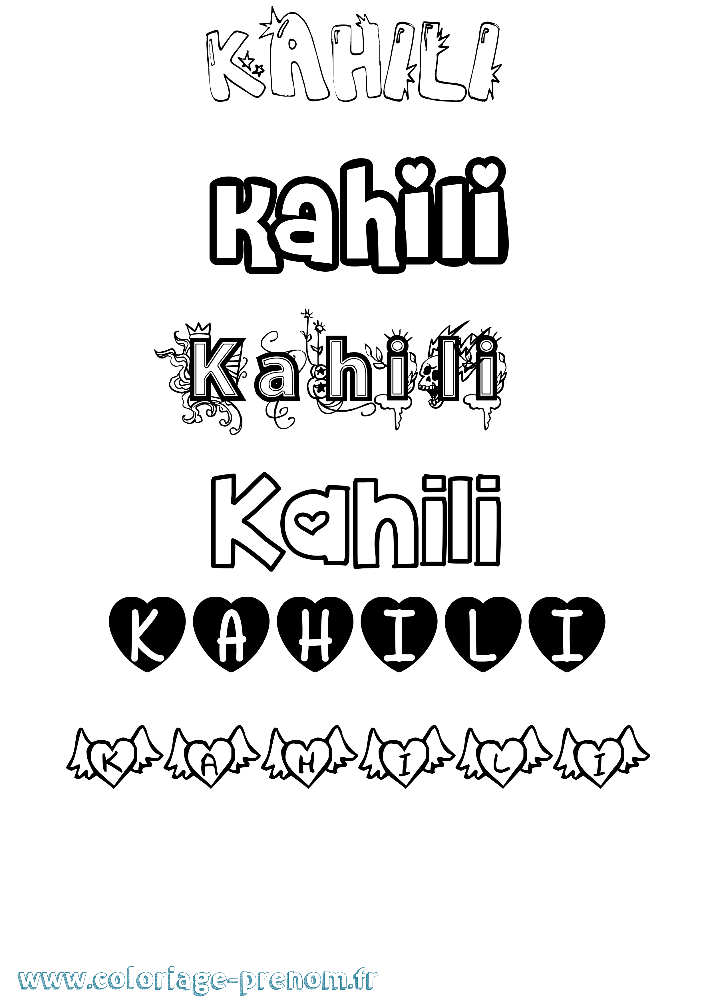 Coloriage prénom Kahili Girly