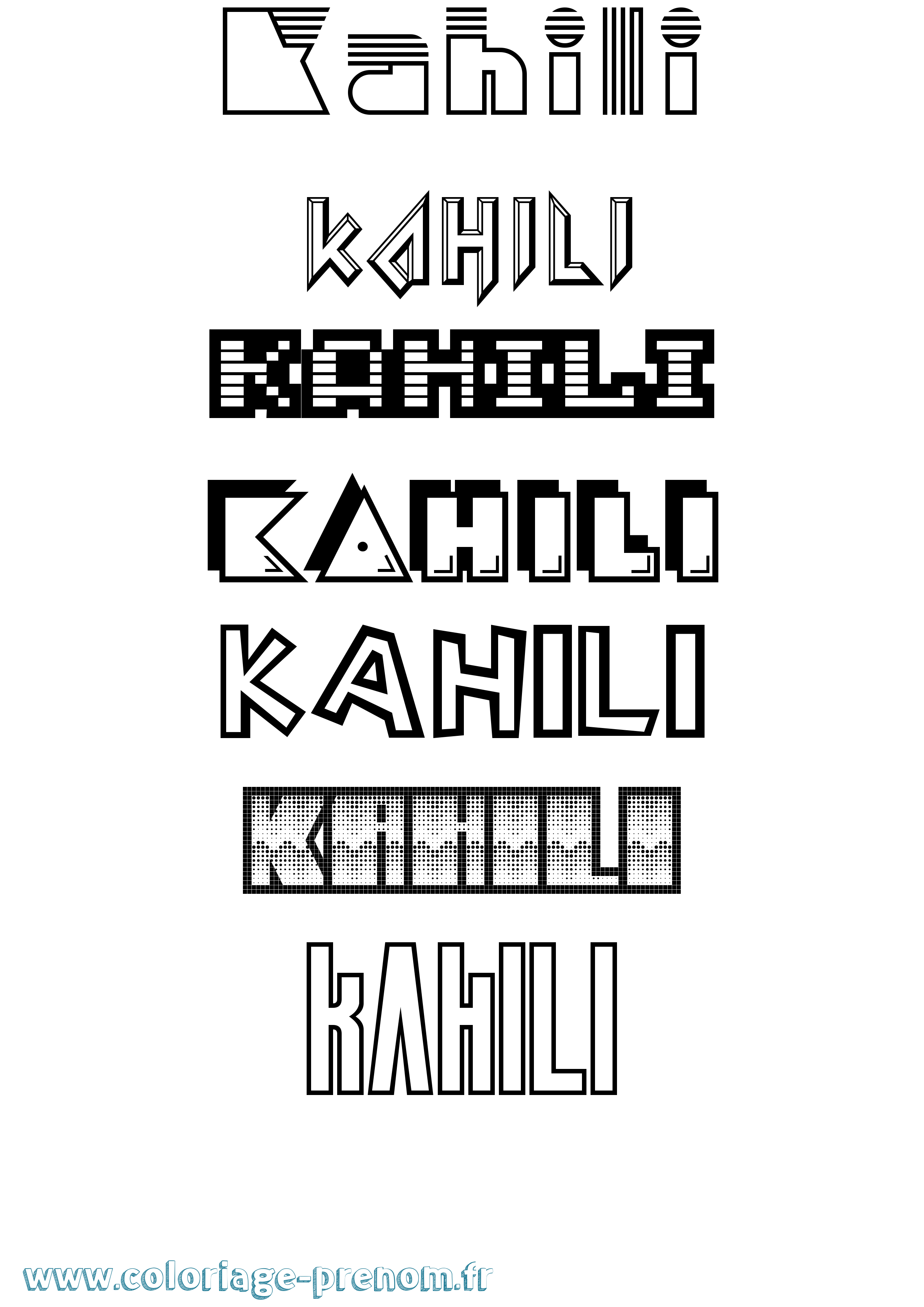 Coloriage prénom Kahili Jeux Vidéos