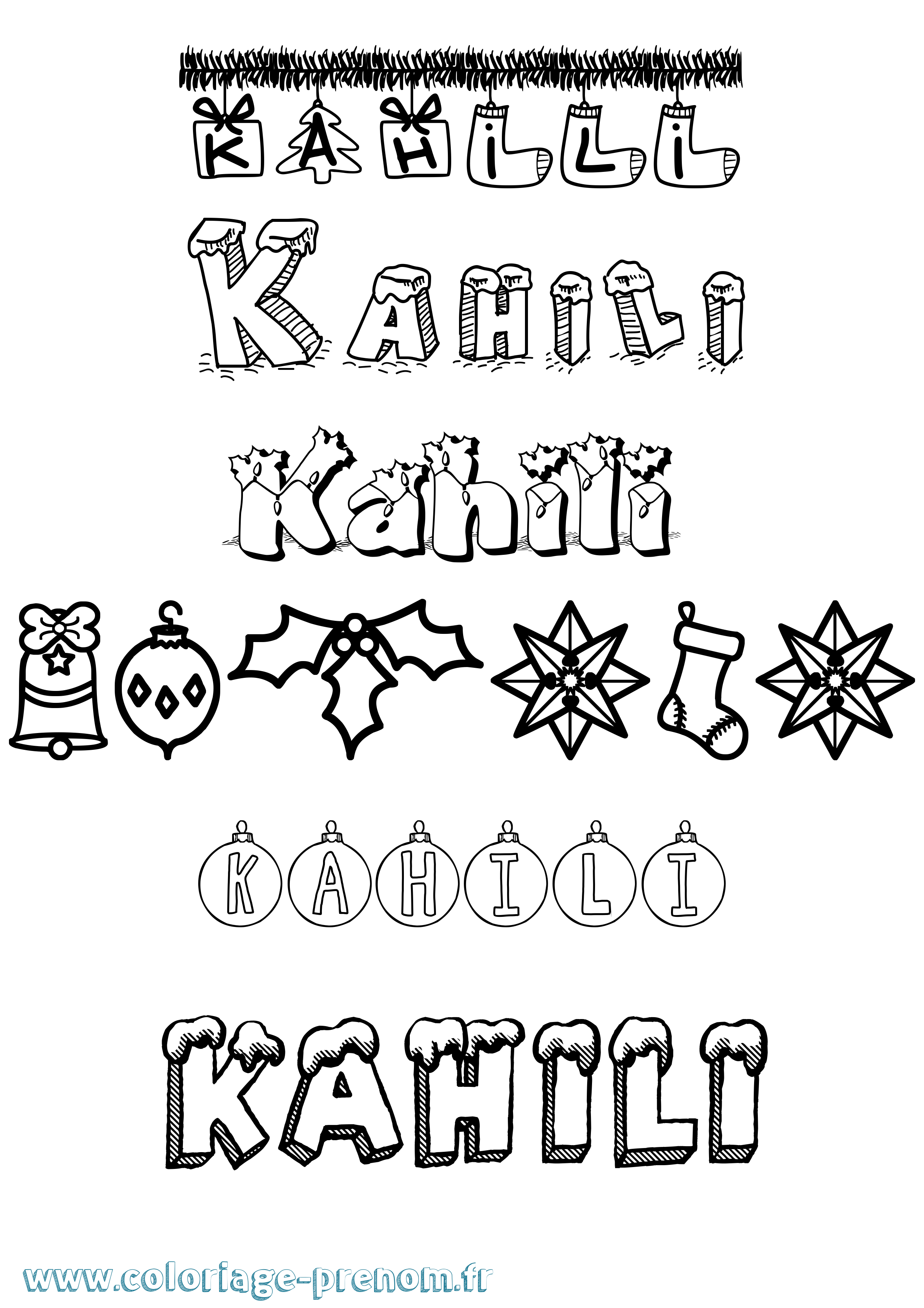 Coloriage prénom Kahili Noël