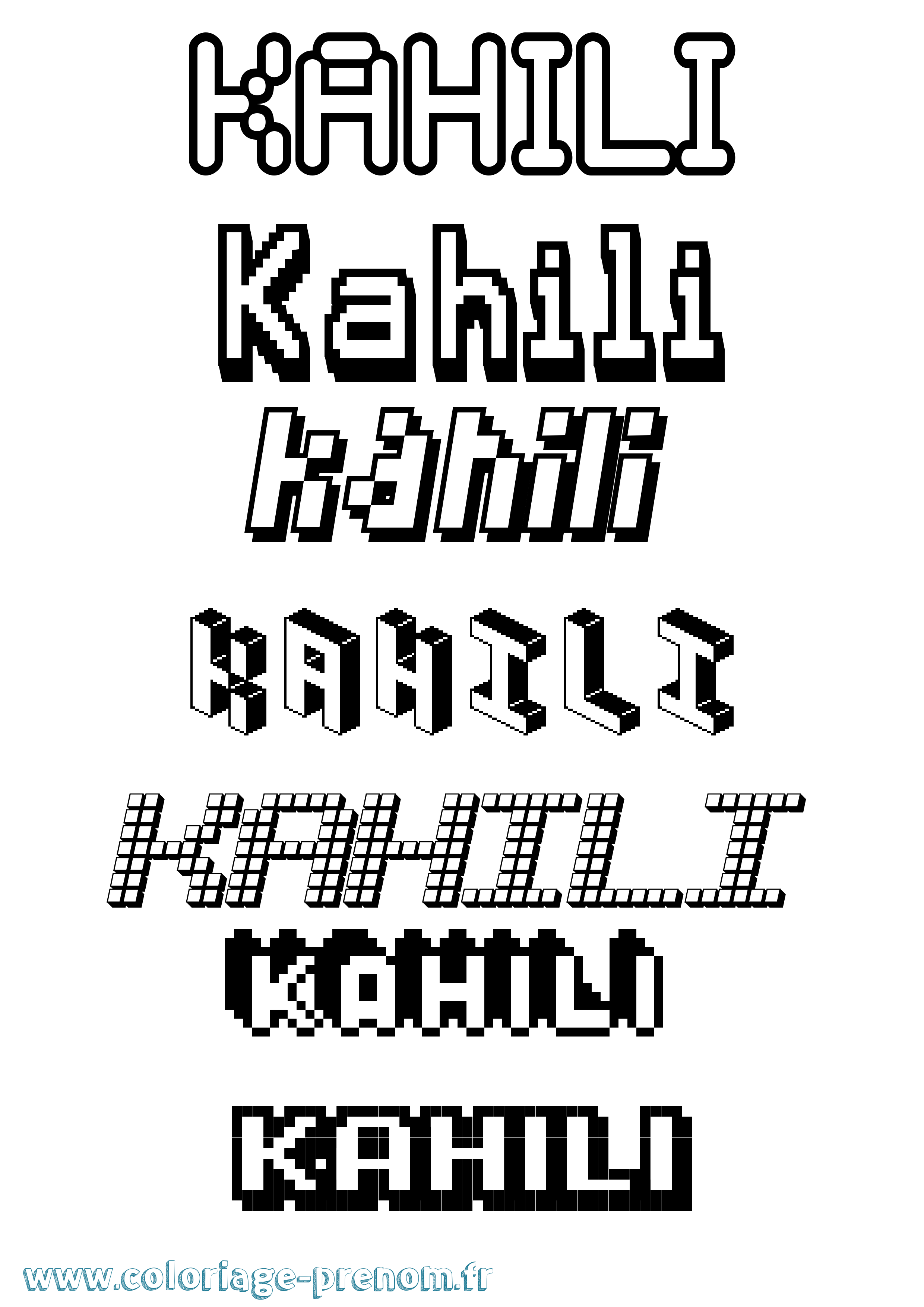 Coloriage prénom Kahili Pixel