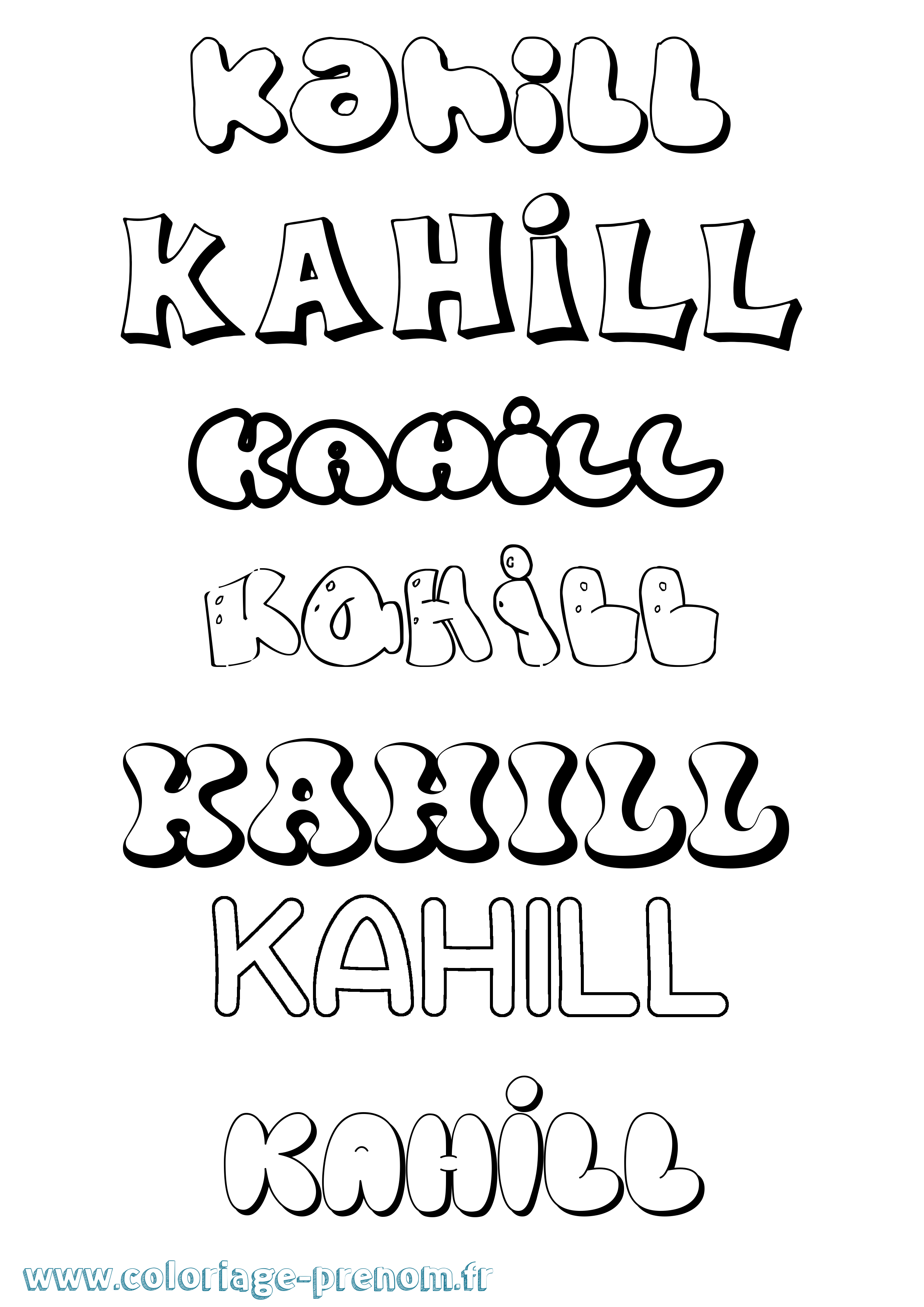 Coloriage prénom Kahill Bubble