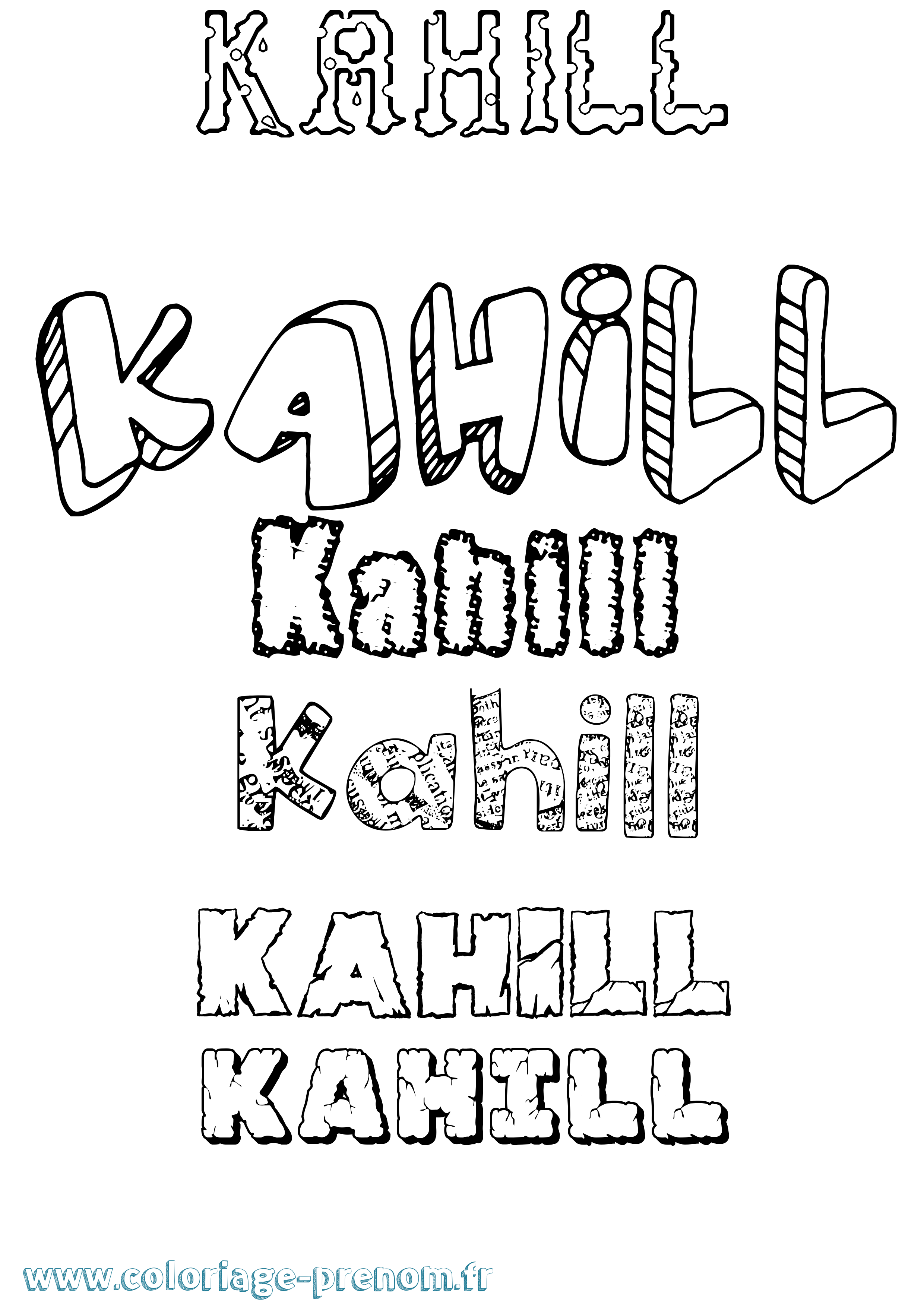 Coloriage prénom Kahill Destructuré