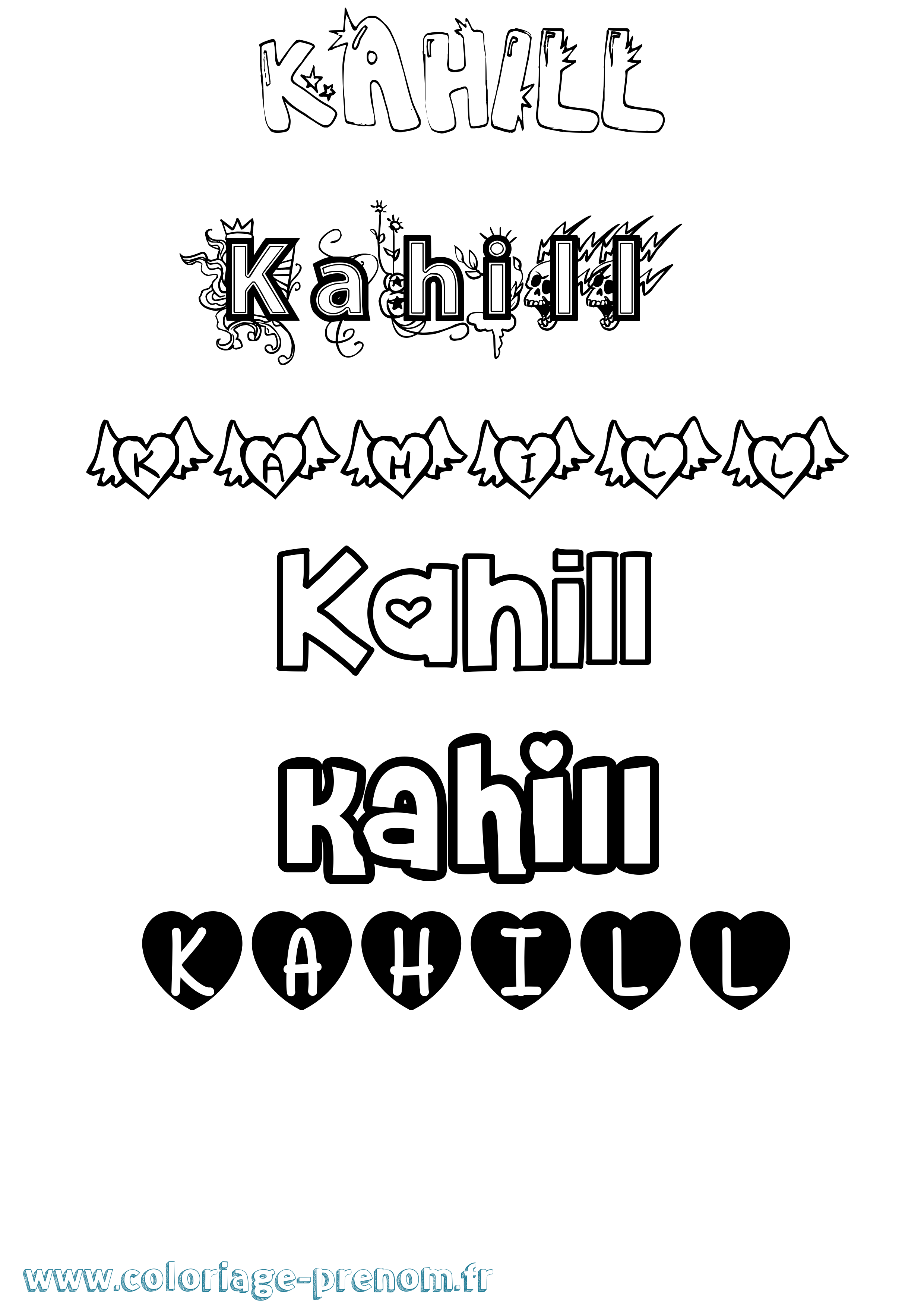 Coloriage prénom Kahill Girly